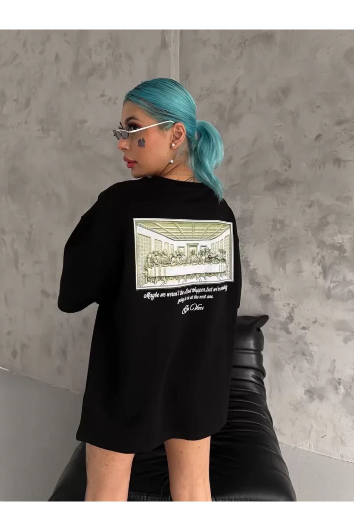 ARUZ MODA Unisex Baskılı Oversize T-Shirt - Siyah