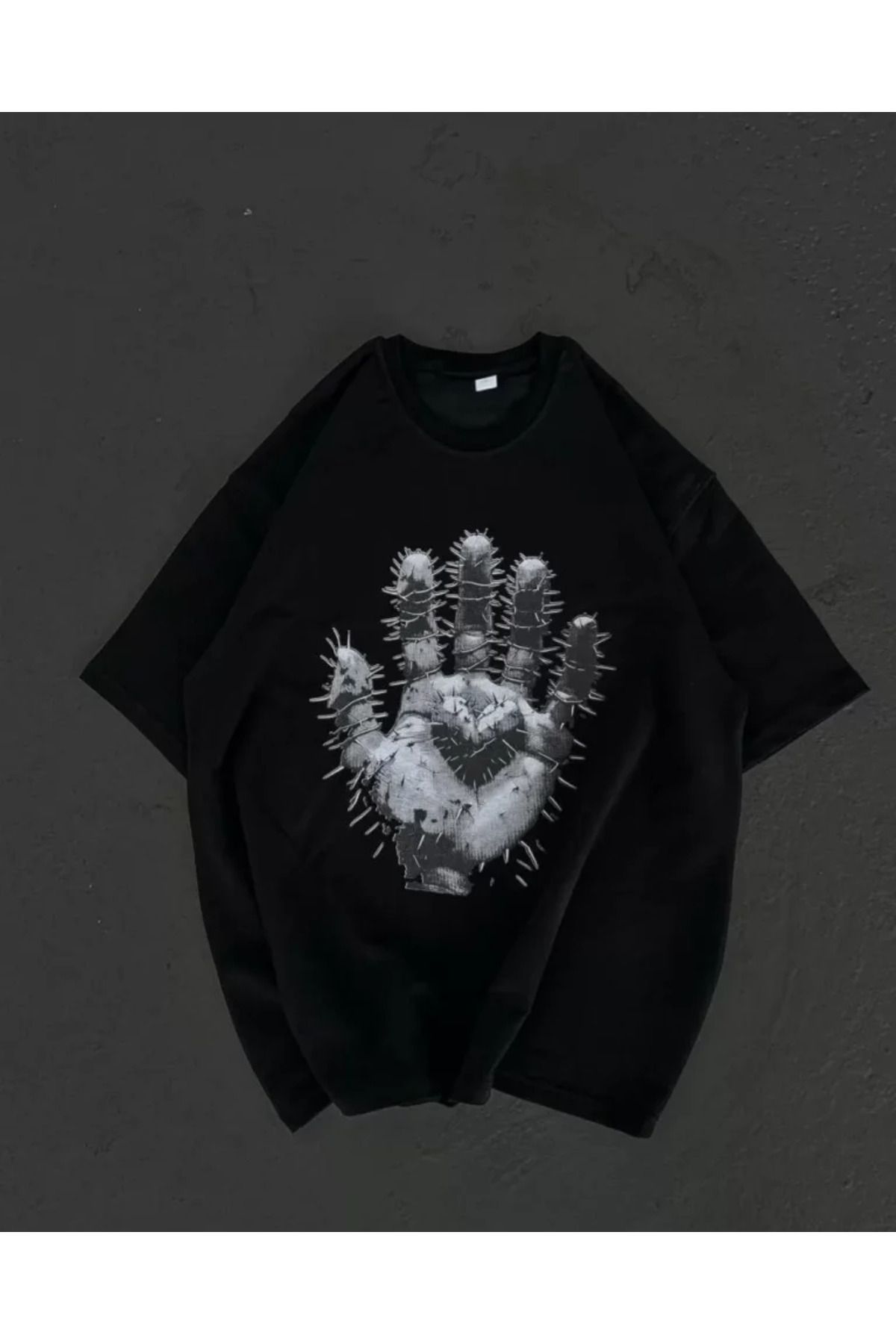ARUZ MODA Unisex Bisiklet Yaka Baskılı Oversize T-Shirt - Siyah