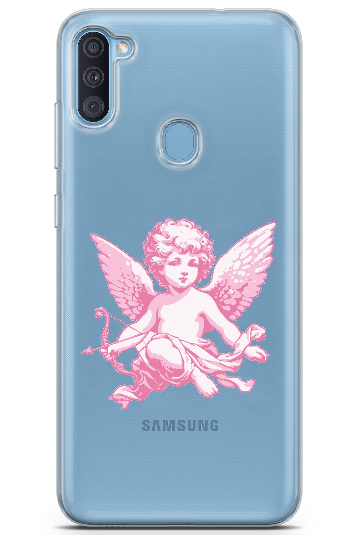 moonset Samsung Galaxy A11 / M11 Uyumlu Melek Tasarımlı Baskılı Şeffaf Telefon Kılıfı