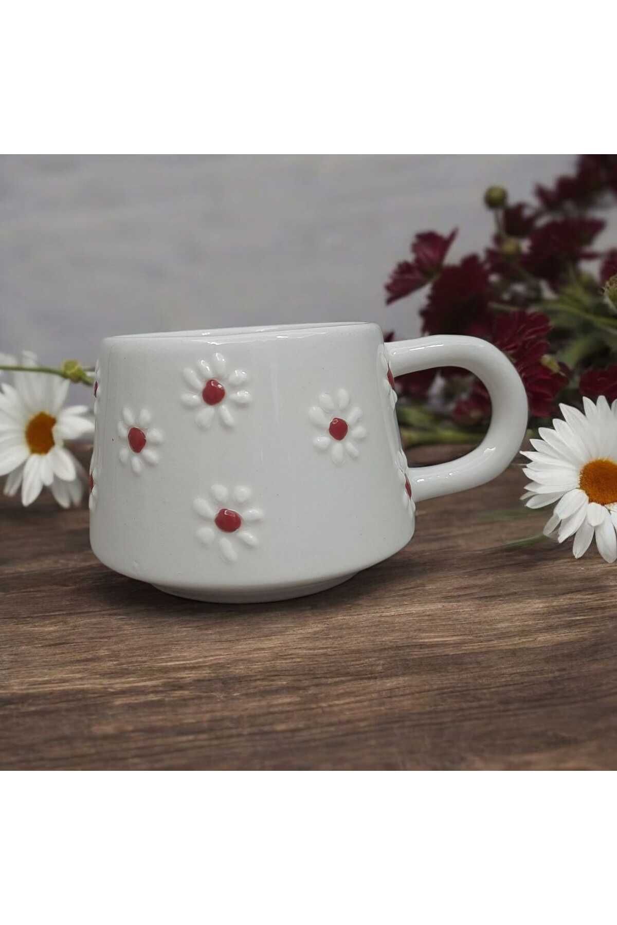 Home Seramik El Yapımı Kabartma desenli Papatya Fincan