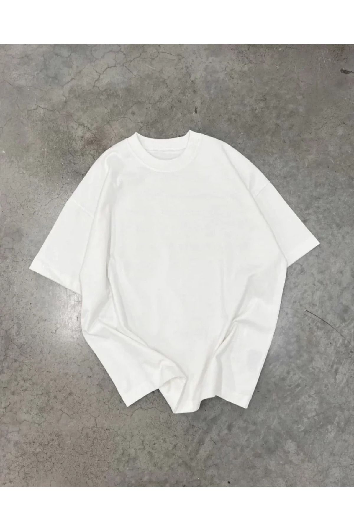 ARUZ MODA Unisex Basic Bisiklet Yaka Oversize T-Shirt - Beyaz