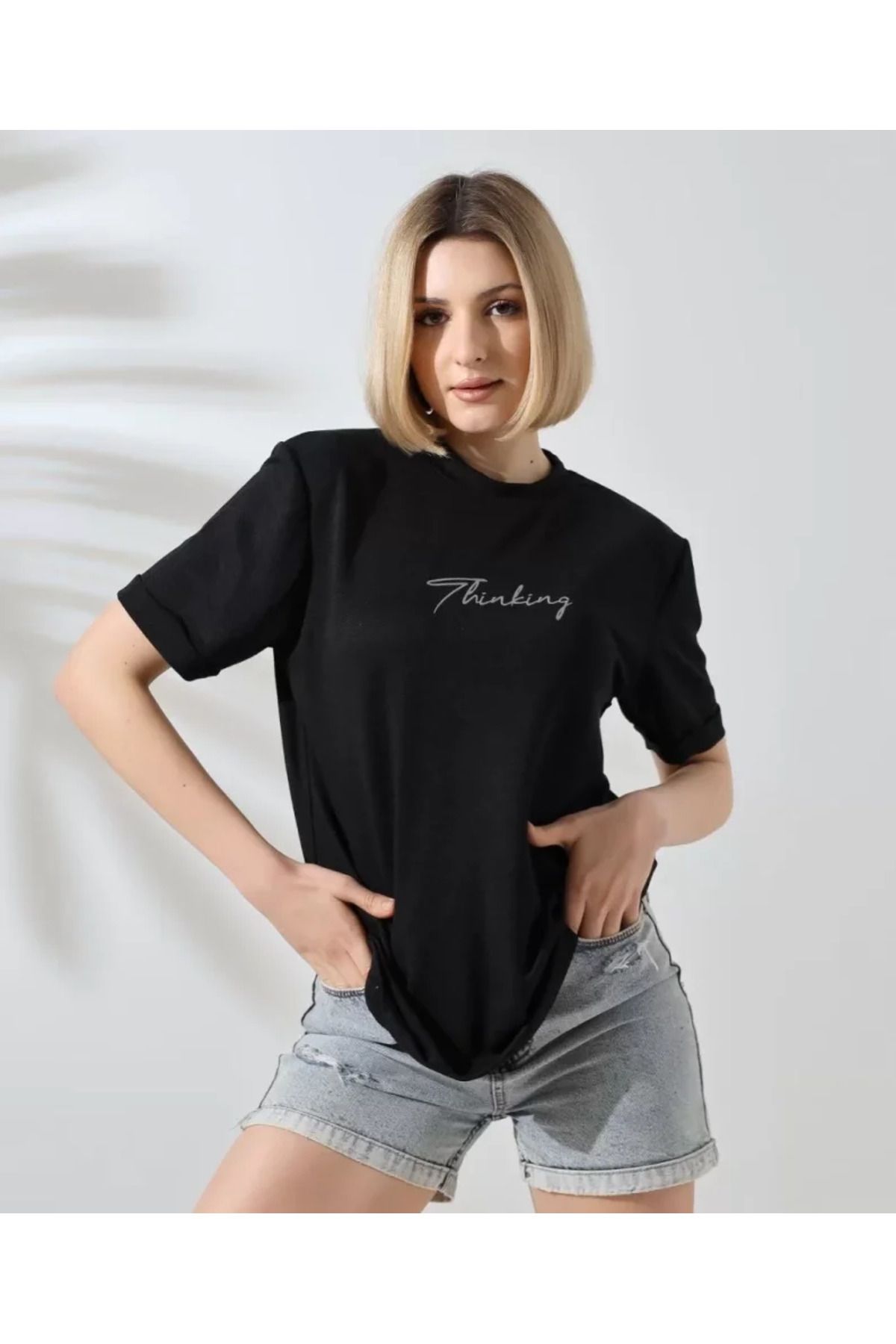 ARUZ MODA Unisex Bisiklet Yaka Baskılı Slim Fit T-Shirt - Siyah