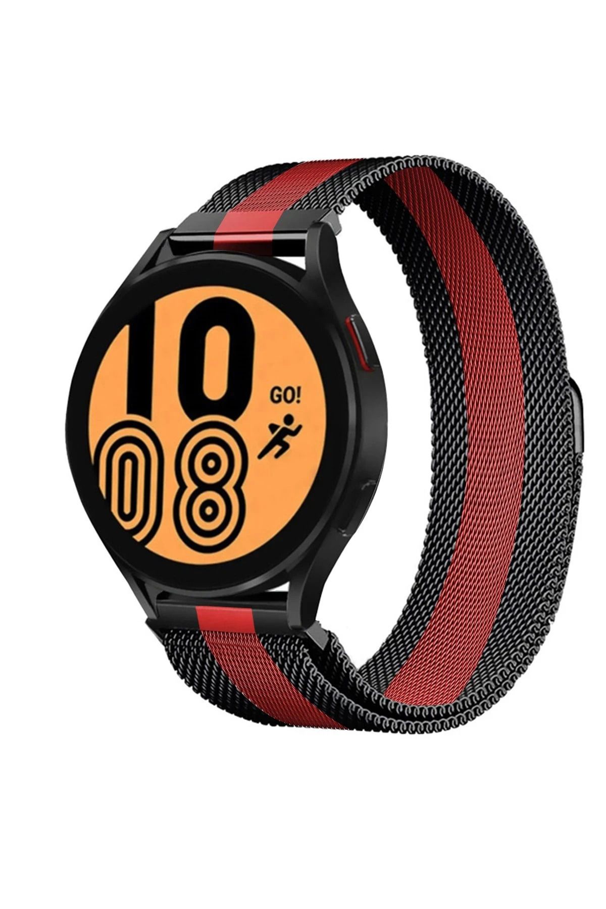 NewFace Samsung Galaxy Watch 4 Metal Mıknatıslı Kordon - Siyah-Kırmızı BSTMY