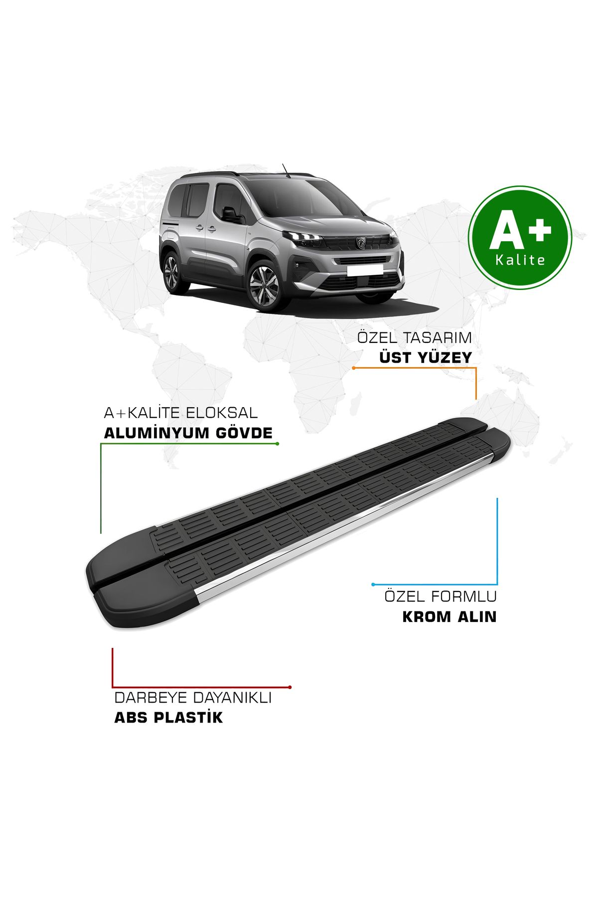 FA OTO AKSESUAR Peugeot Rifter Yan Basamak 2024 Model ve Sonrası S-Line