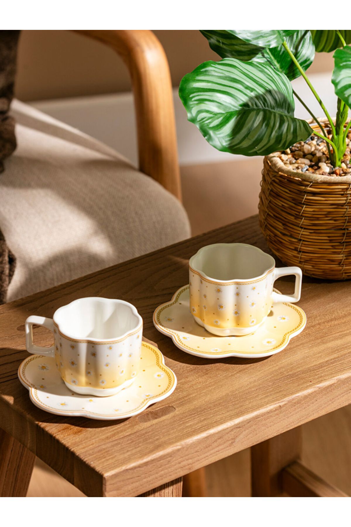 LC Waikiki LCW HOME Sari Çiçek Baskılı 2 Kişilik Porselen Kahve Fincan Takımı 90 ml
