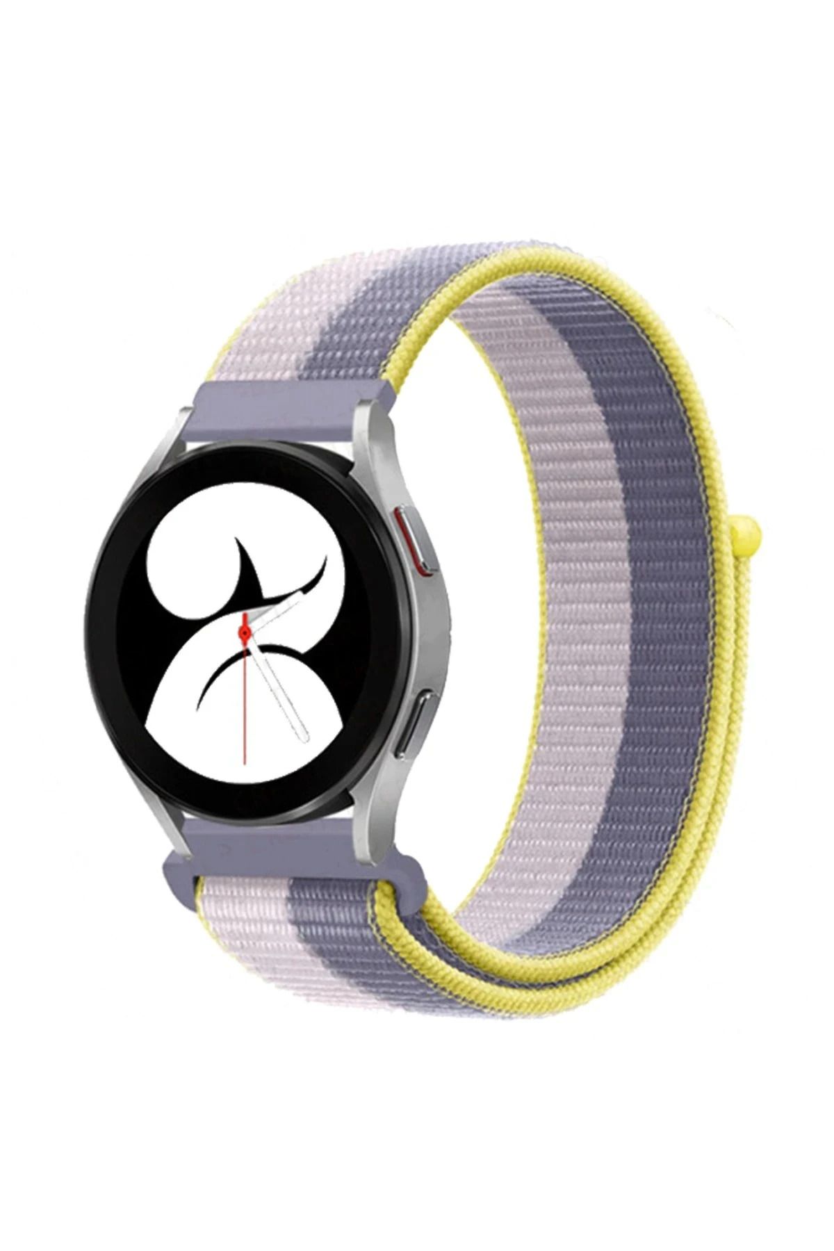 NewFace Samsung Galaxy Watch 4 Hasırlı Cırtcırtlı Kordon - Gri-Beyaz BSTMY