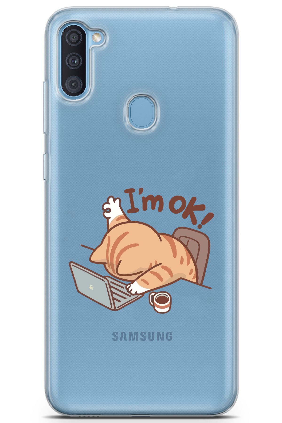 moonset Samsung Galaxy A11 / M11 Uyumlu Sevimli Kedi Tasarımlı Baskılı Şeffaf Telefon Kılıfı