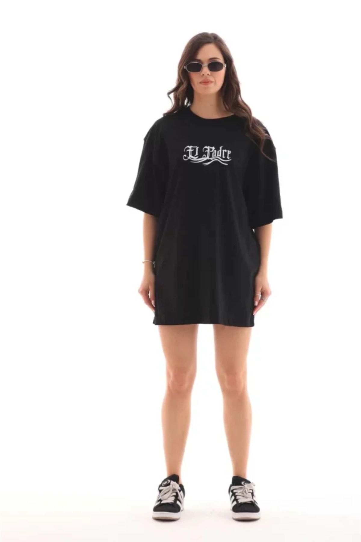 ARUZ MODA Unisex Bisiklet Yaka Baskılı Oversize T-Shirt - Siyah