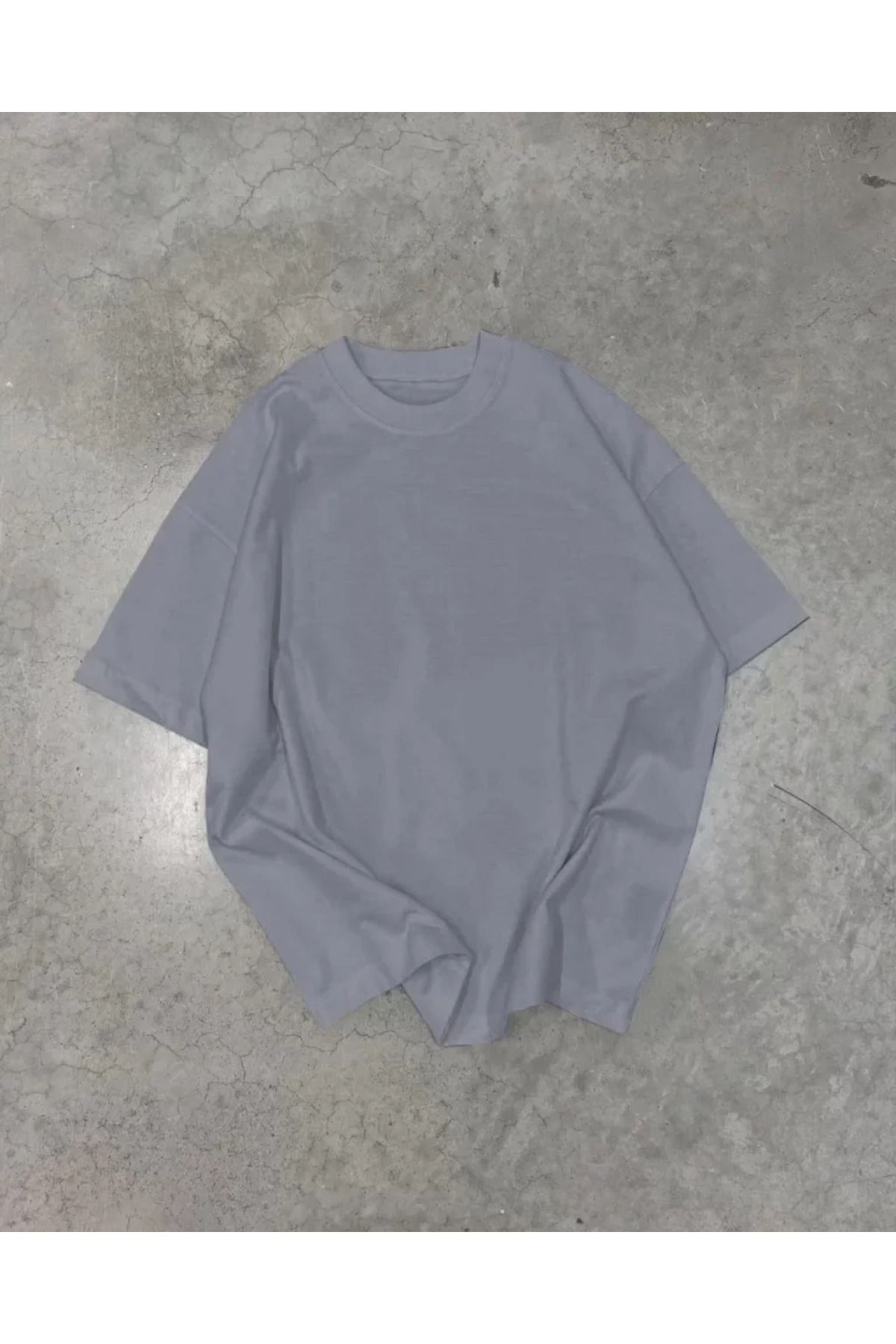 ARUZ MODA Unisex Basic Bisiklet Yaka Oversize T-Shirt - Füme