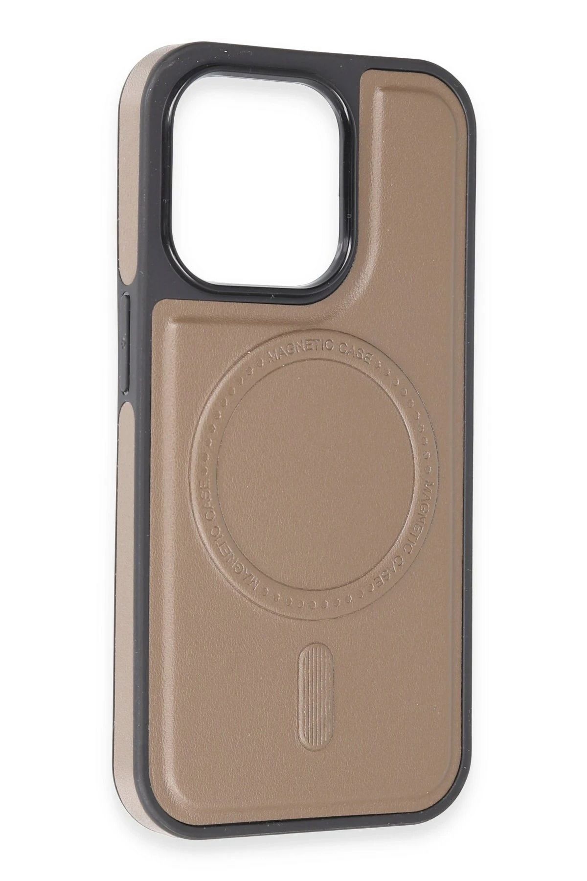 NewFace iPhone 14 Pro Uyumlu Kılıf Ozzi Magsafe Deri Kapak - Natural Grey