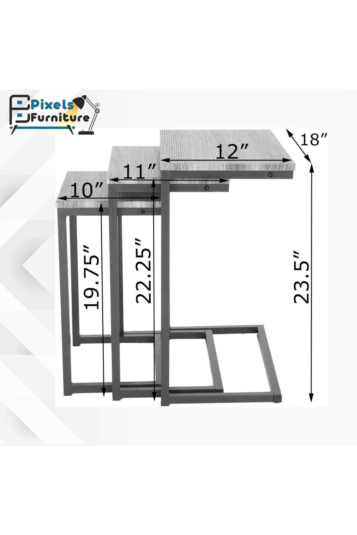PixelsFurniture-طقم طاولات جانبية متداخلة بتصميم ريفي عصري مكون من 3 قطع من بكسل الأثاث 7