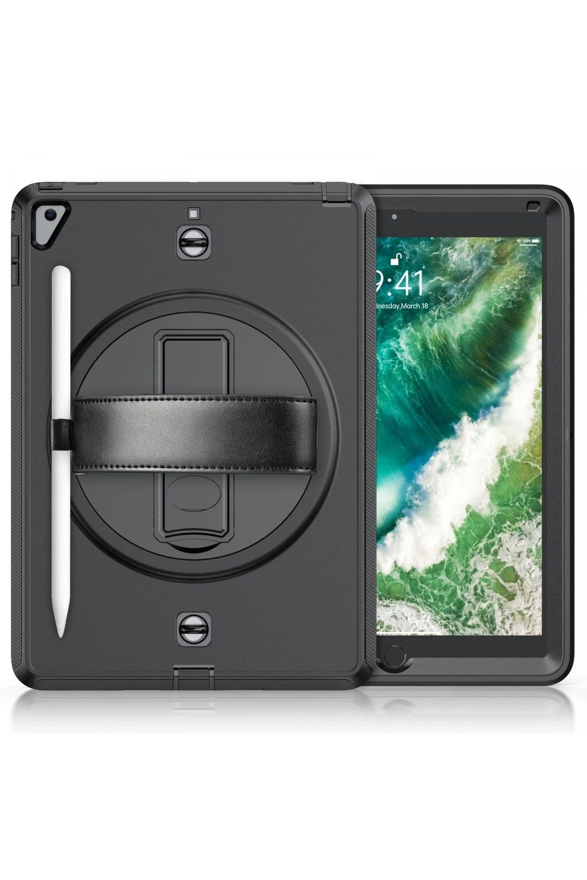 NewFace iPad 5 Air 9.7 Kılıf Strap-C Otterbox Tablet Kapak - Siyah BSTMY