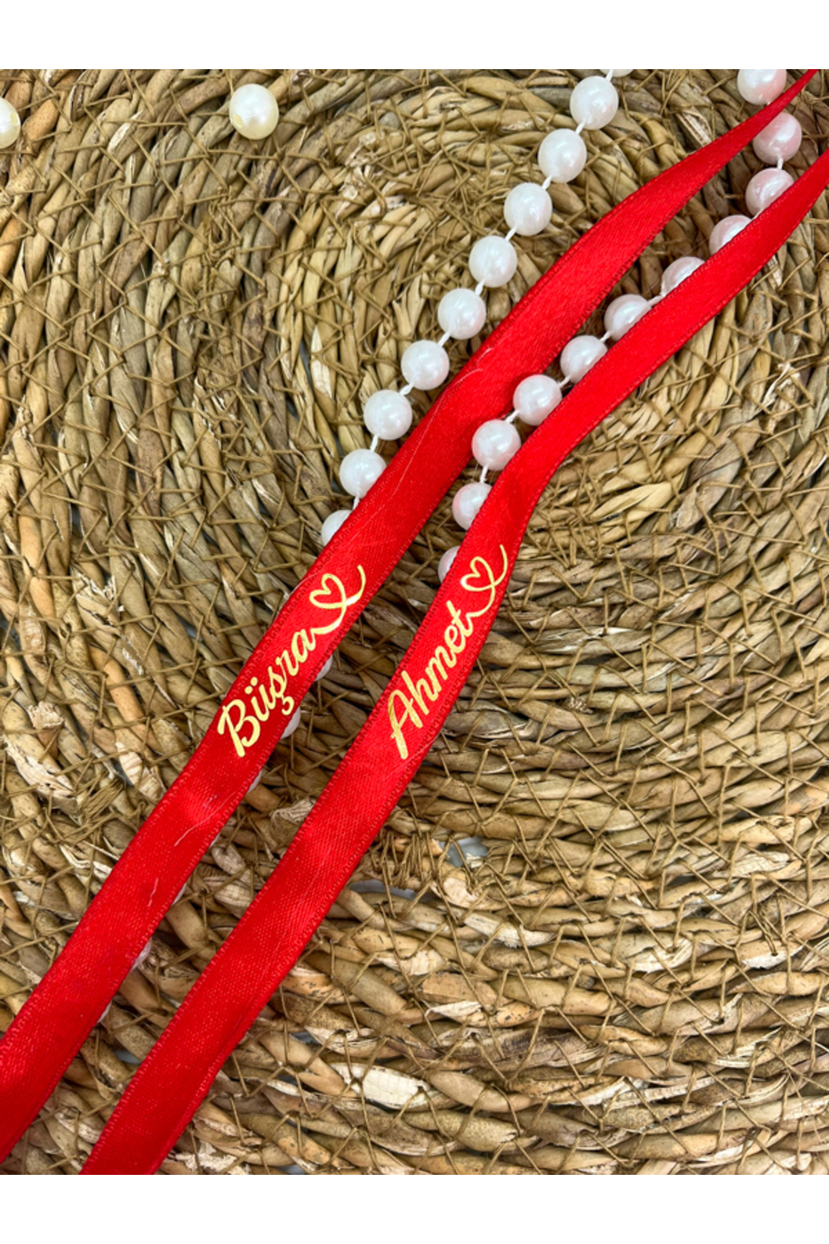 Unspilled Pearl Gold Printed Named Promise and Engagement Ribbon Signature Elegant Hearts Model (UNDATED)