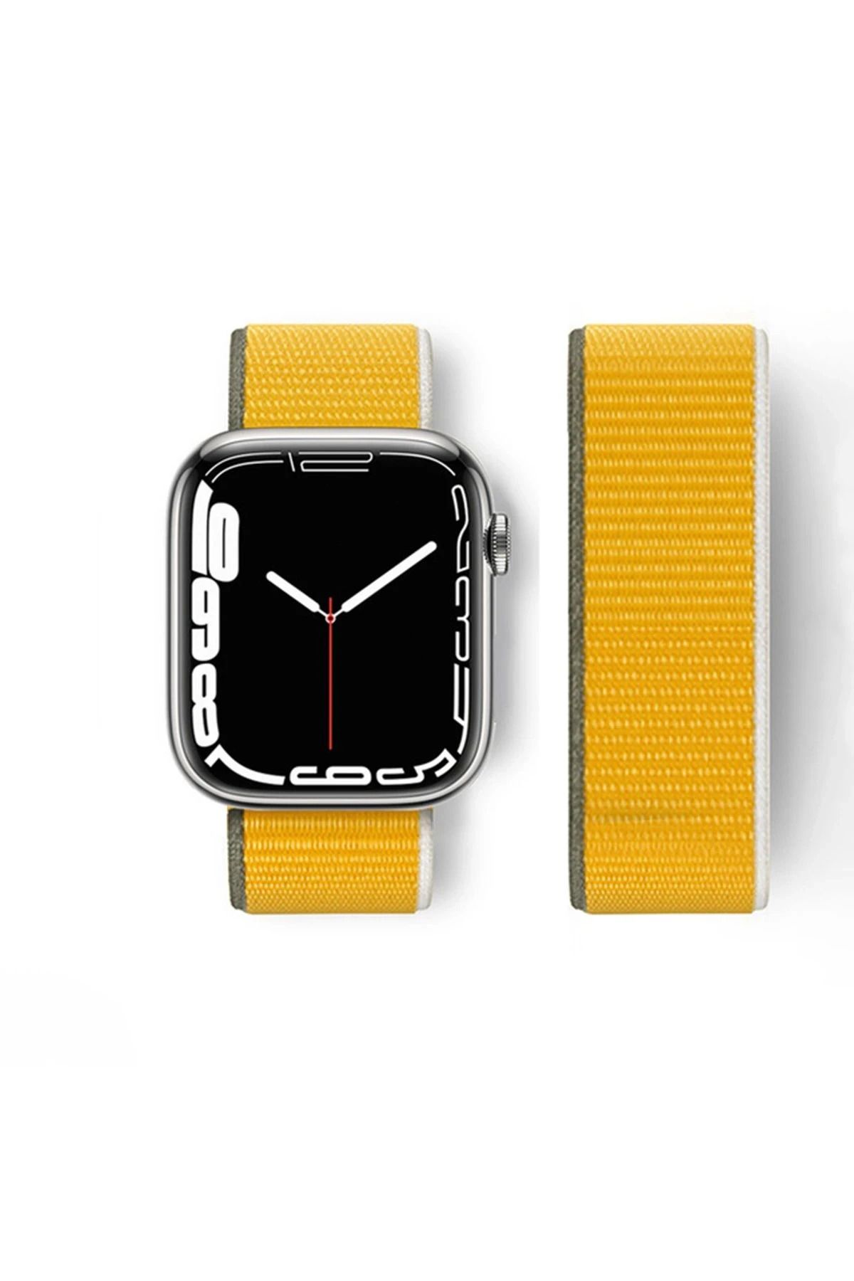 NewFace Apple Watch 42mm Hasırlı Cırtcırtlı Kordon - Sarı BSTMY