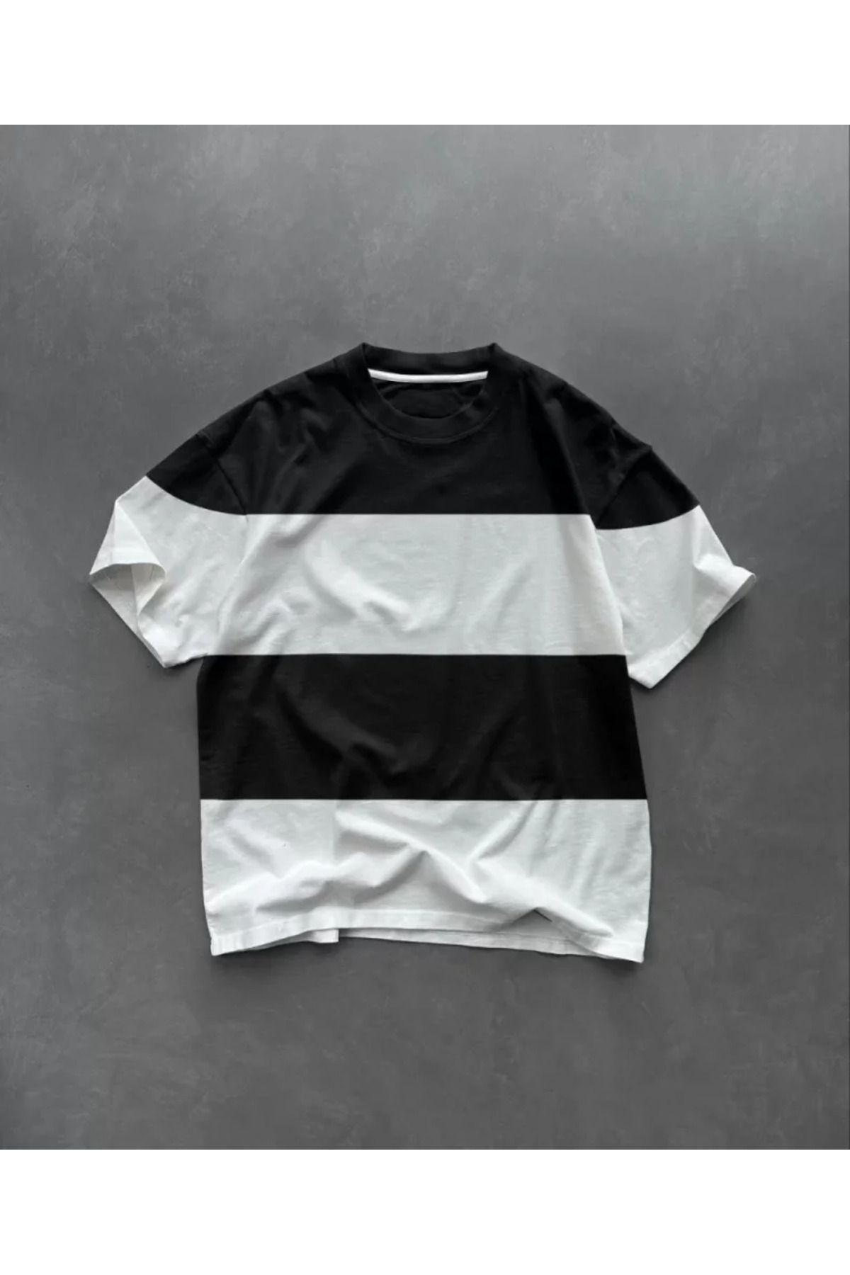 ARUZ MODA Unisex Bisiklet Yaka Parçalı T-Shirt - Siyah