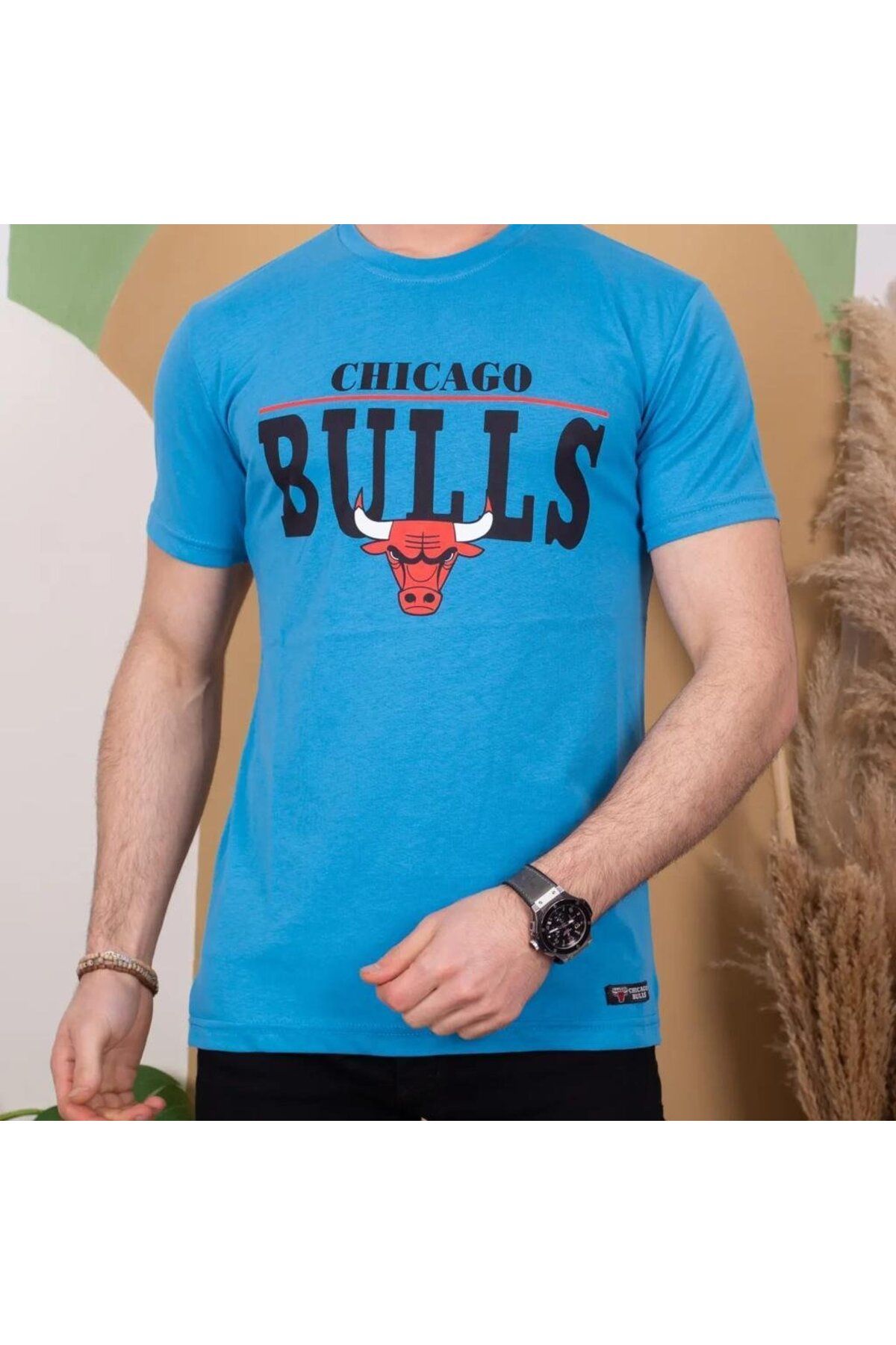 ARUZ MODA Erkek Kısa Kollu Chicago Bulls Baskılı Tişört