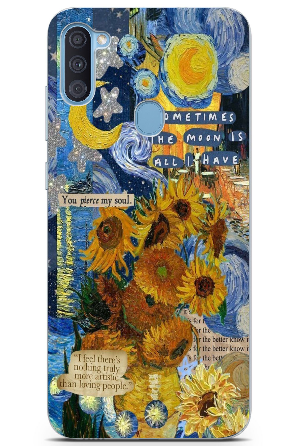 moonset Samsung Galaxy A11 / M11 Uyumlu Van Gogh Tasarımlı Baskılı Şeffaf Telefon Kılıfı