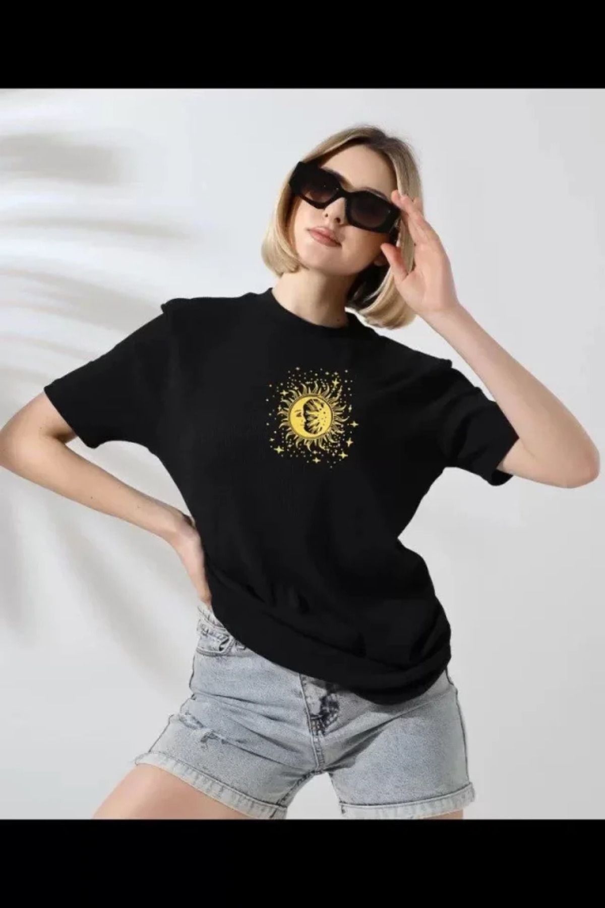 ARUZ MODA Unisex Bisiklet Yaka Baskılı T-Shirt - Siyah