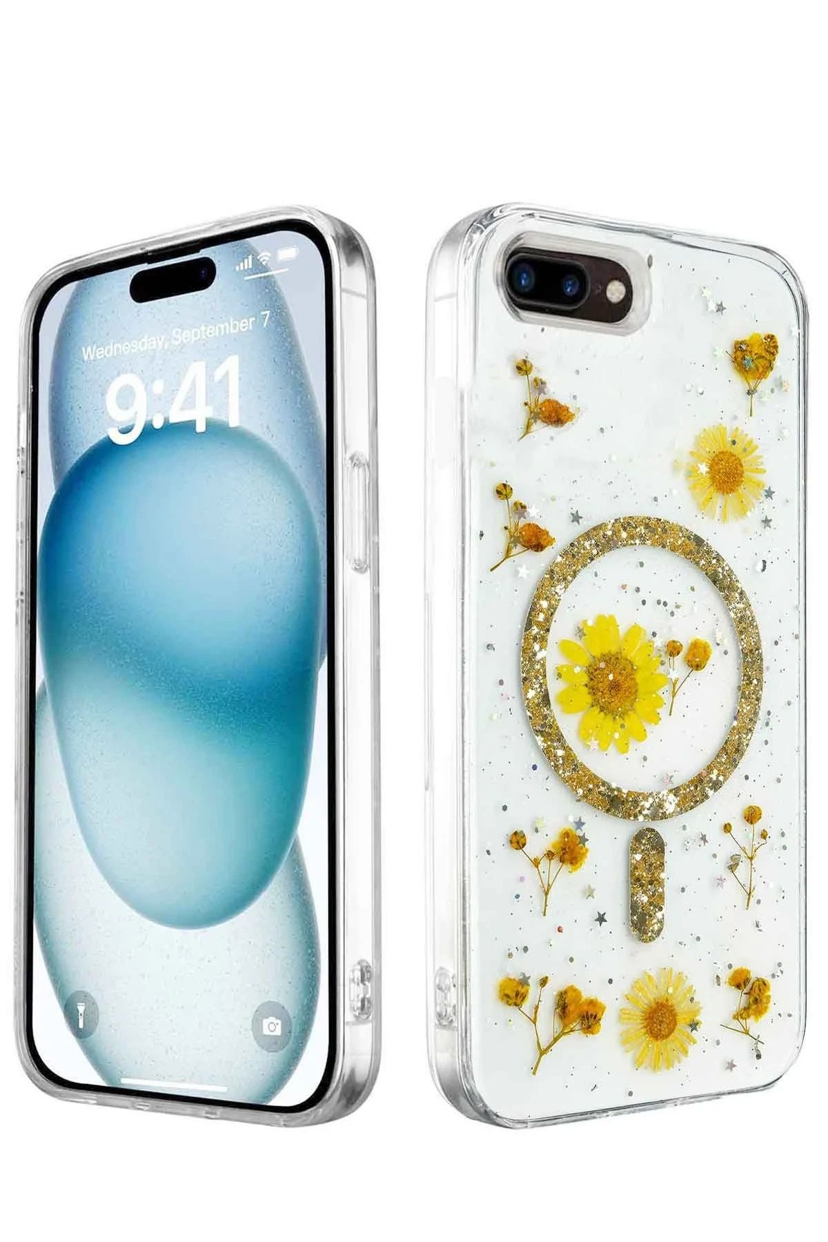NewFace iPhone 7 Plus Kılıf Daisy Simli Magsafe Kapak - Gold BSTMY