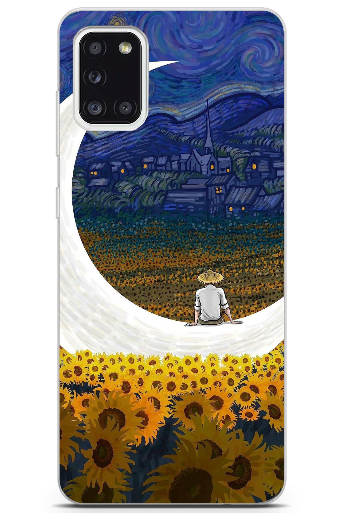 moonset Samsung Galaxy A31 Uyumlu Van Gogh Tasarımlı Baskılı Şeffaf Telefon Kılıfı