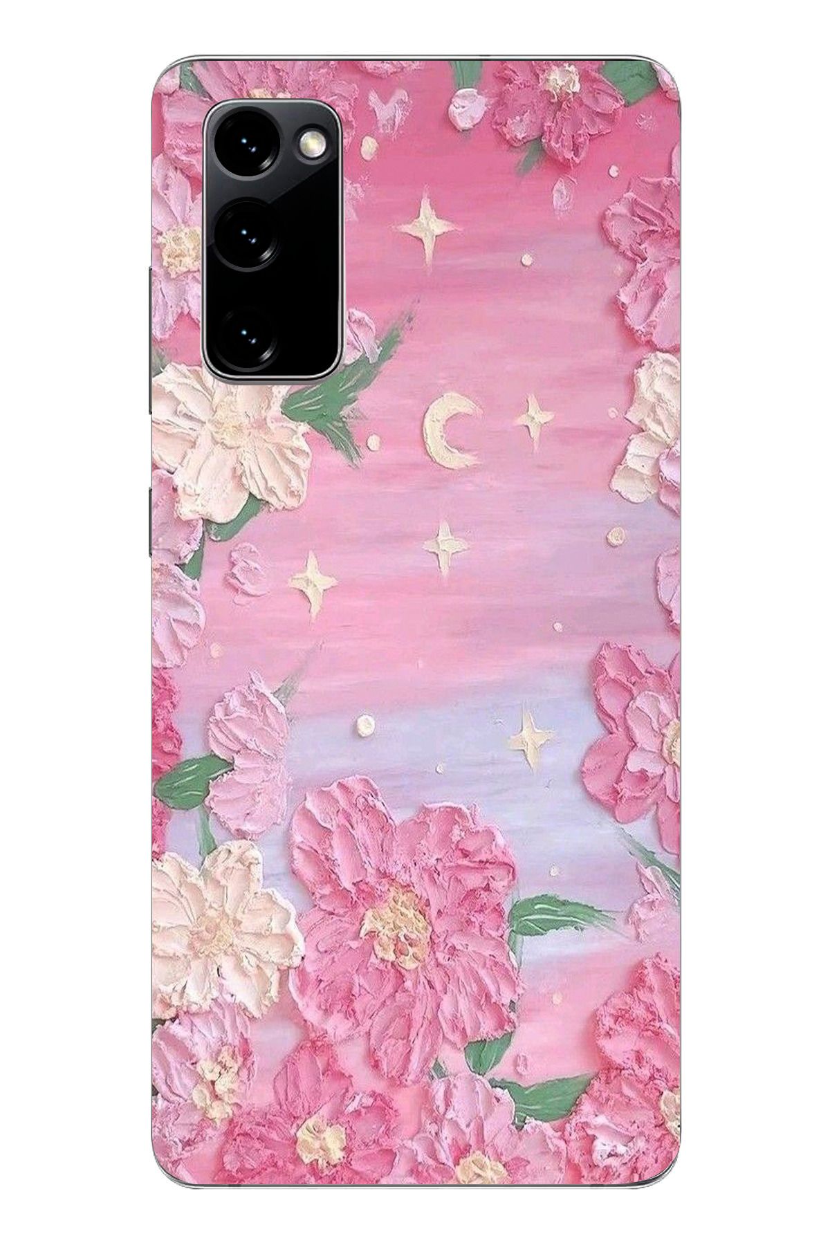moonset Samsung Galaxy S20 FE Uyumlu Pastel Çiçekler Tasarımlı Baskılı Şeffaf Telefon Kılıfı
