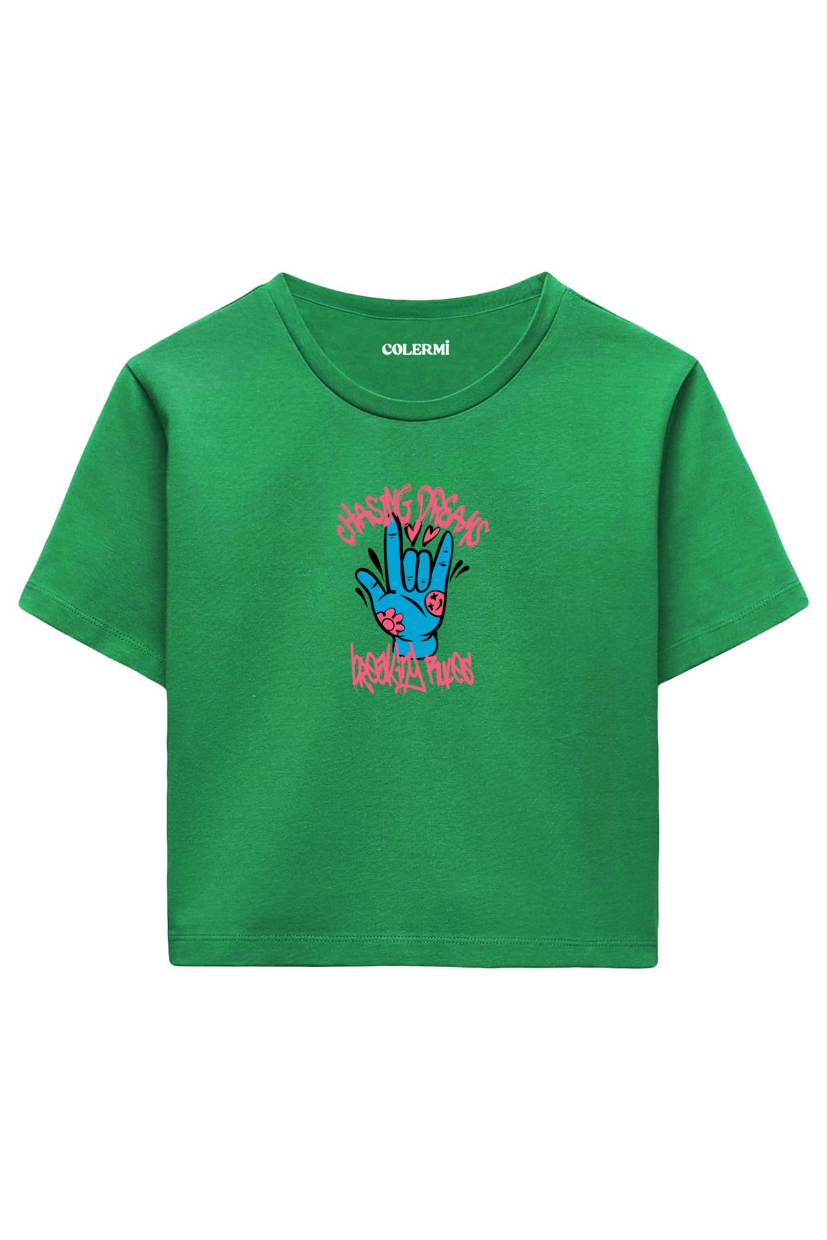 Colermi Chasing Dreams Baskılı %100 Pamuk Kadın Crop Tshirt