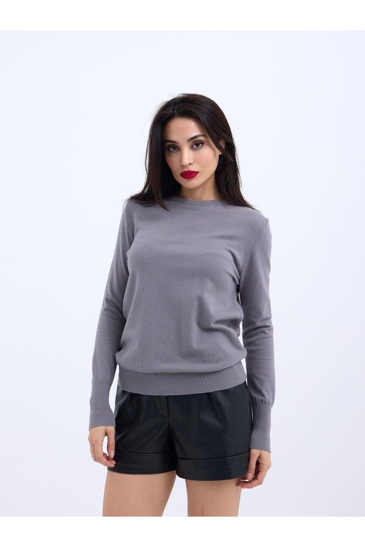 ARUZ MODA 42281 TRİKO SALAŞ KAZAK-GRİ