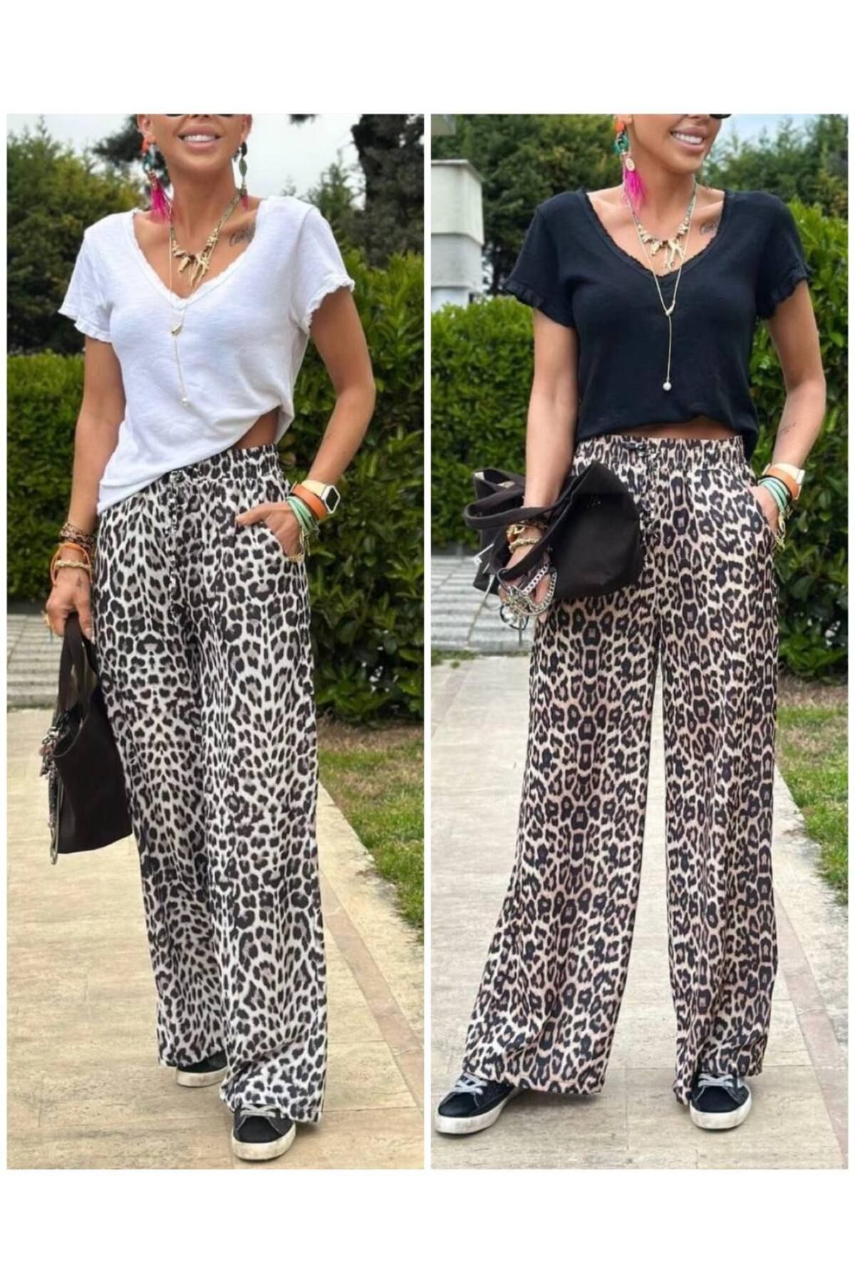NuGa butik saten leopar pantalon