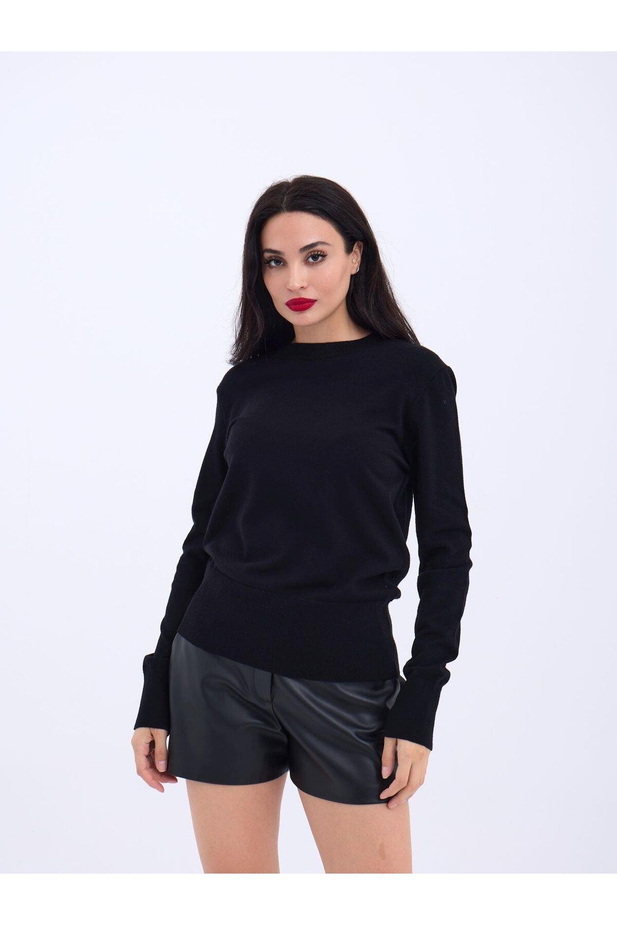 ARUZ MODA 4217 TRİKO BASİC KAZAK-SİYAH