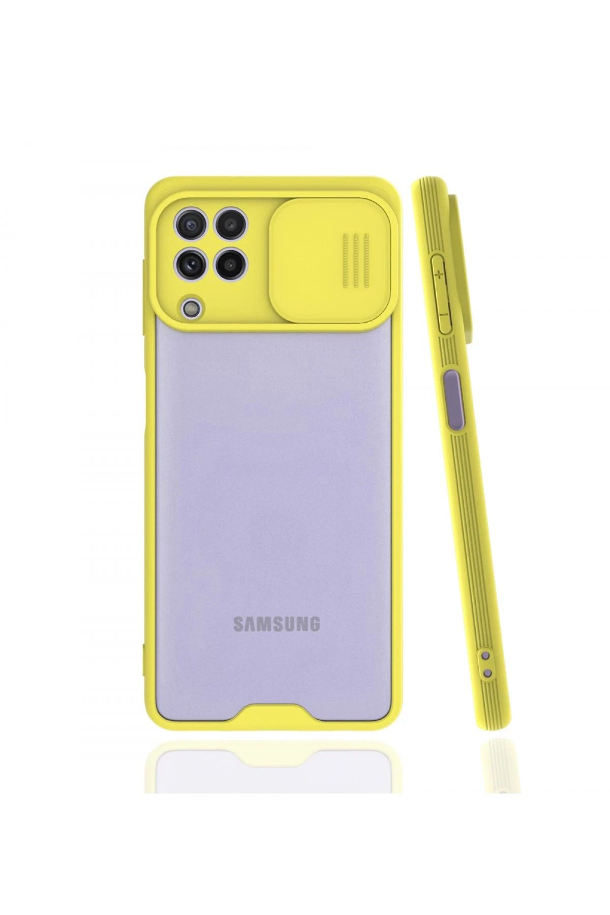 NewFace Samsung Galaxy A22 Kılıf Platin Kamera Koruma Silikon - Sarı BSTMY