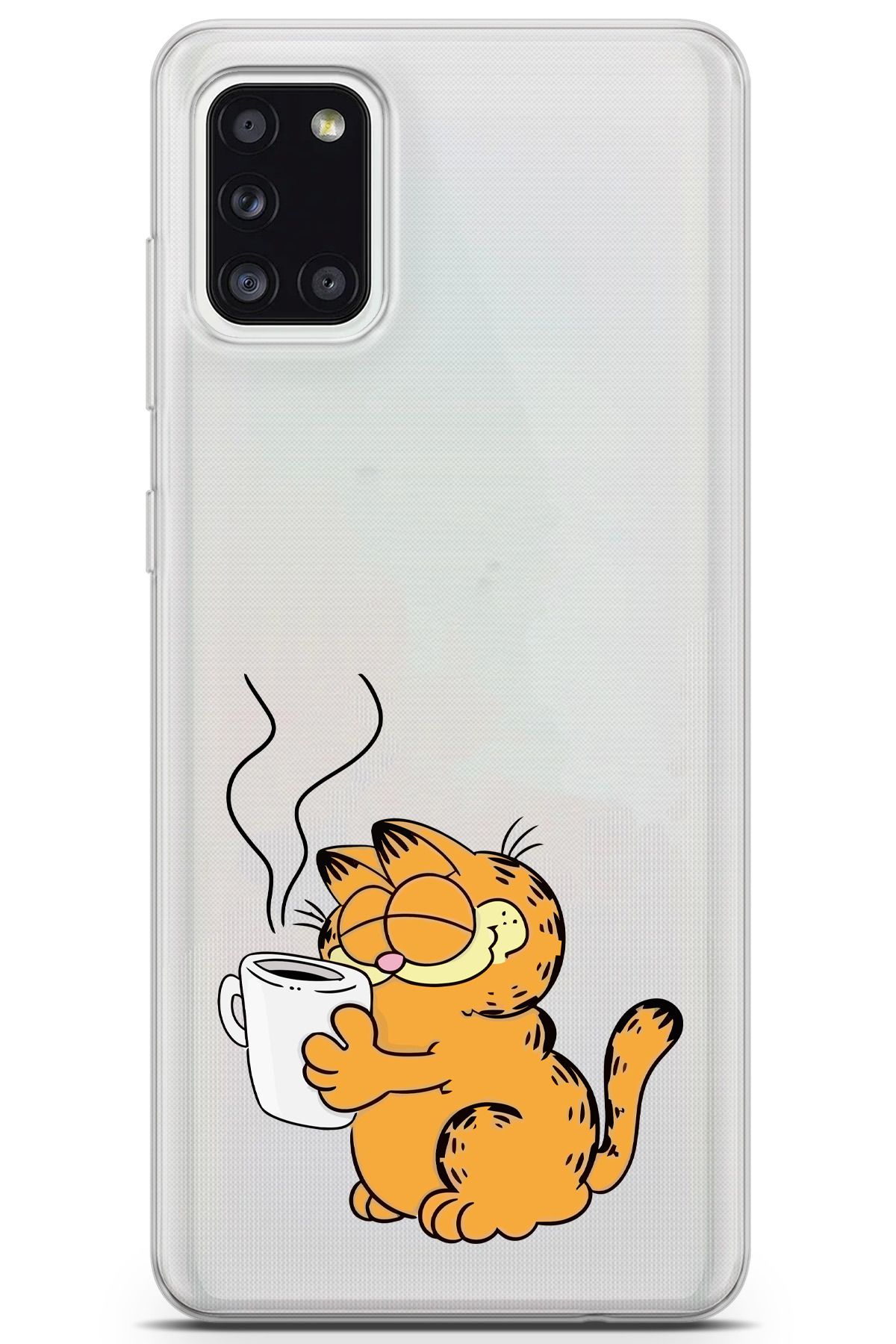 moonset Samsung Galaxy A31 Uyumlu Garfield Tasarımlı Baskılı Şeffaf Telefon Kılıfı