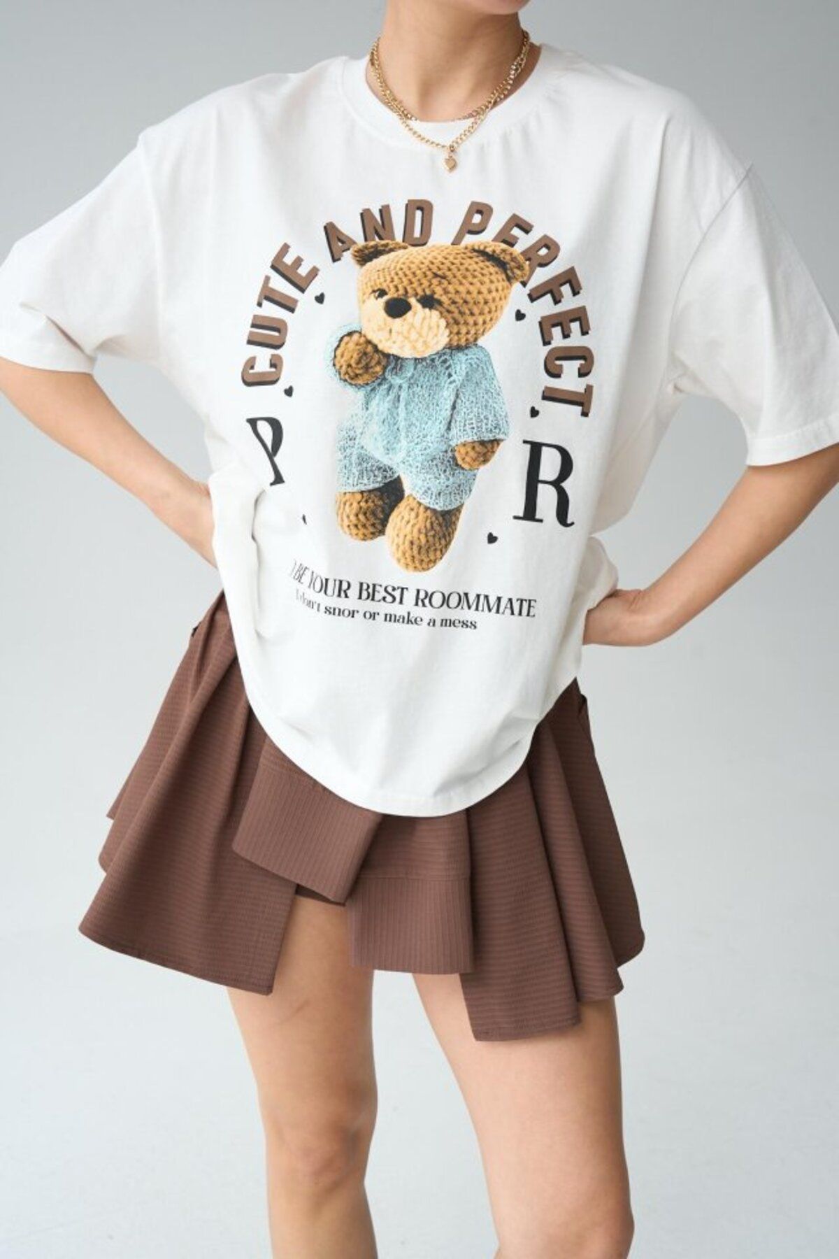 ARUZ MODA Teddy Bear T-Shirt - Krem