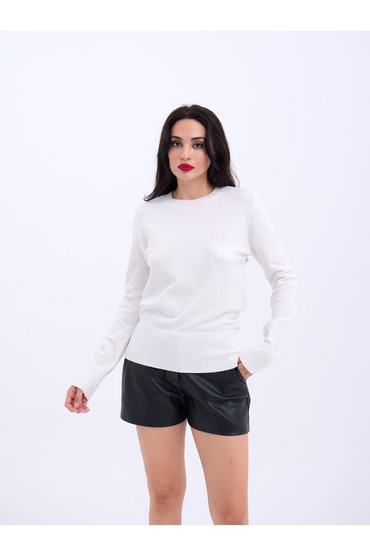 ARUZ MODA 4217 TRİKO BASİC KAZAK-EKRU