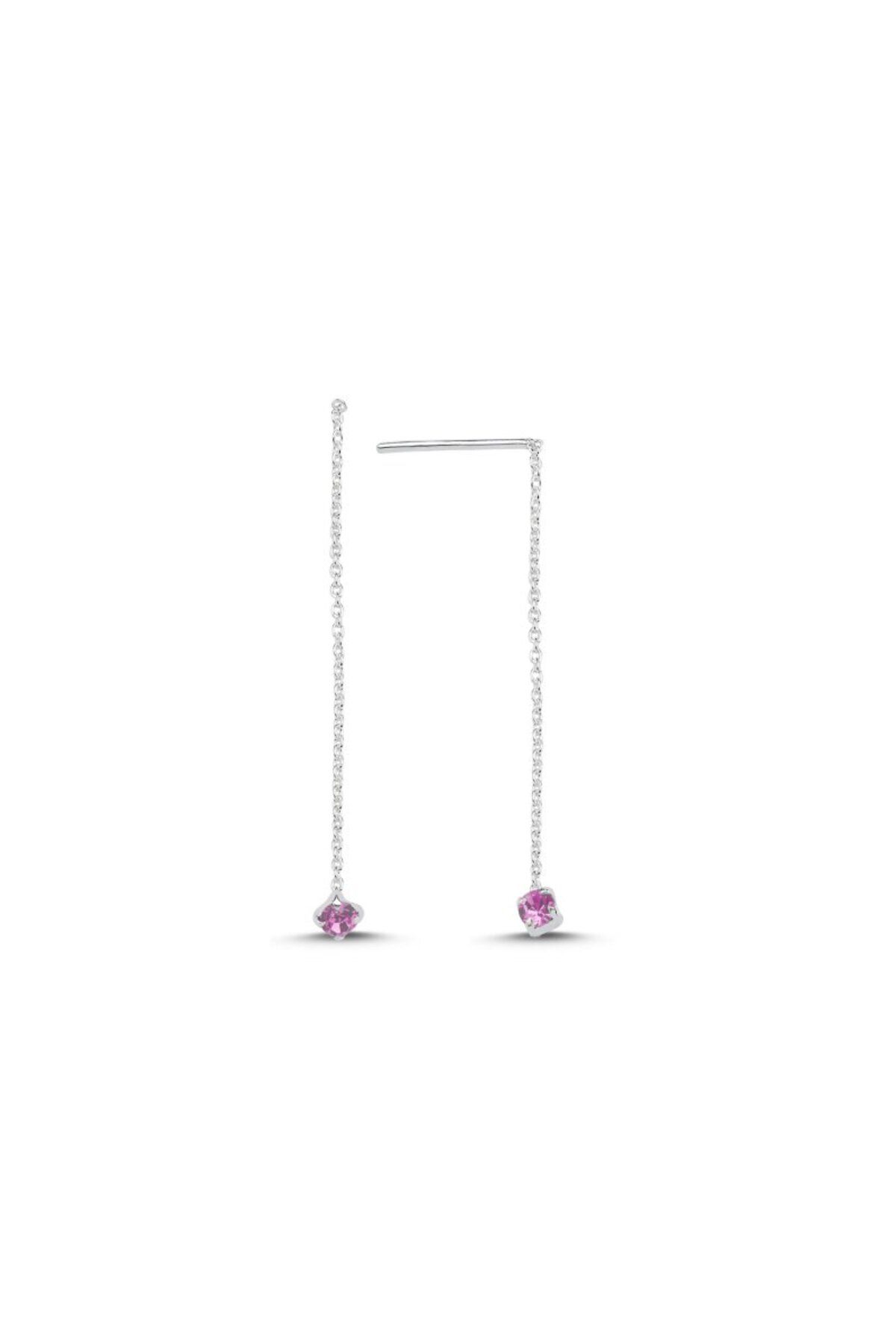 aserimo Sallantılı Pembe Zirkon Taşlı Tektaş Japon Küpe
