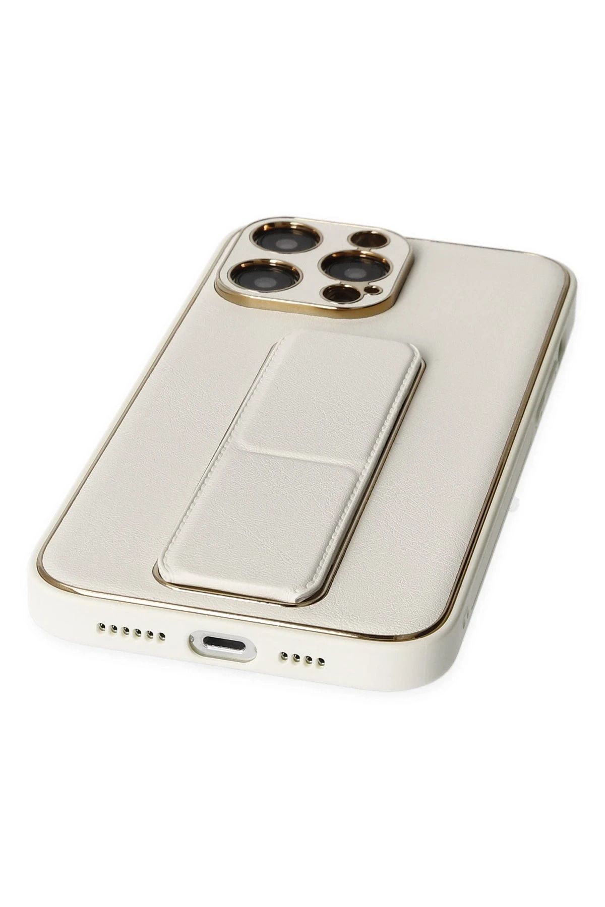 NewFace iPhone 13 Pro Max Kılıf Coco Deri Standlı Kapak - Beyaz BSTMY