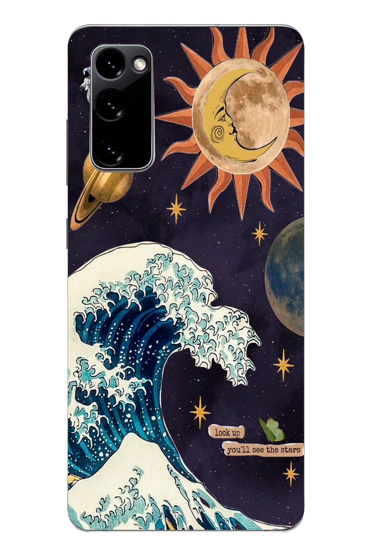 moonset Samsung Galaxy S20 FE Uyumlu Dalga ve Güneş Tasarımlı Baskılı Şeffaf Telefon Kılıfı