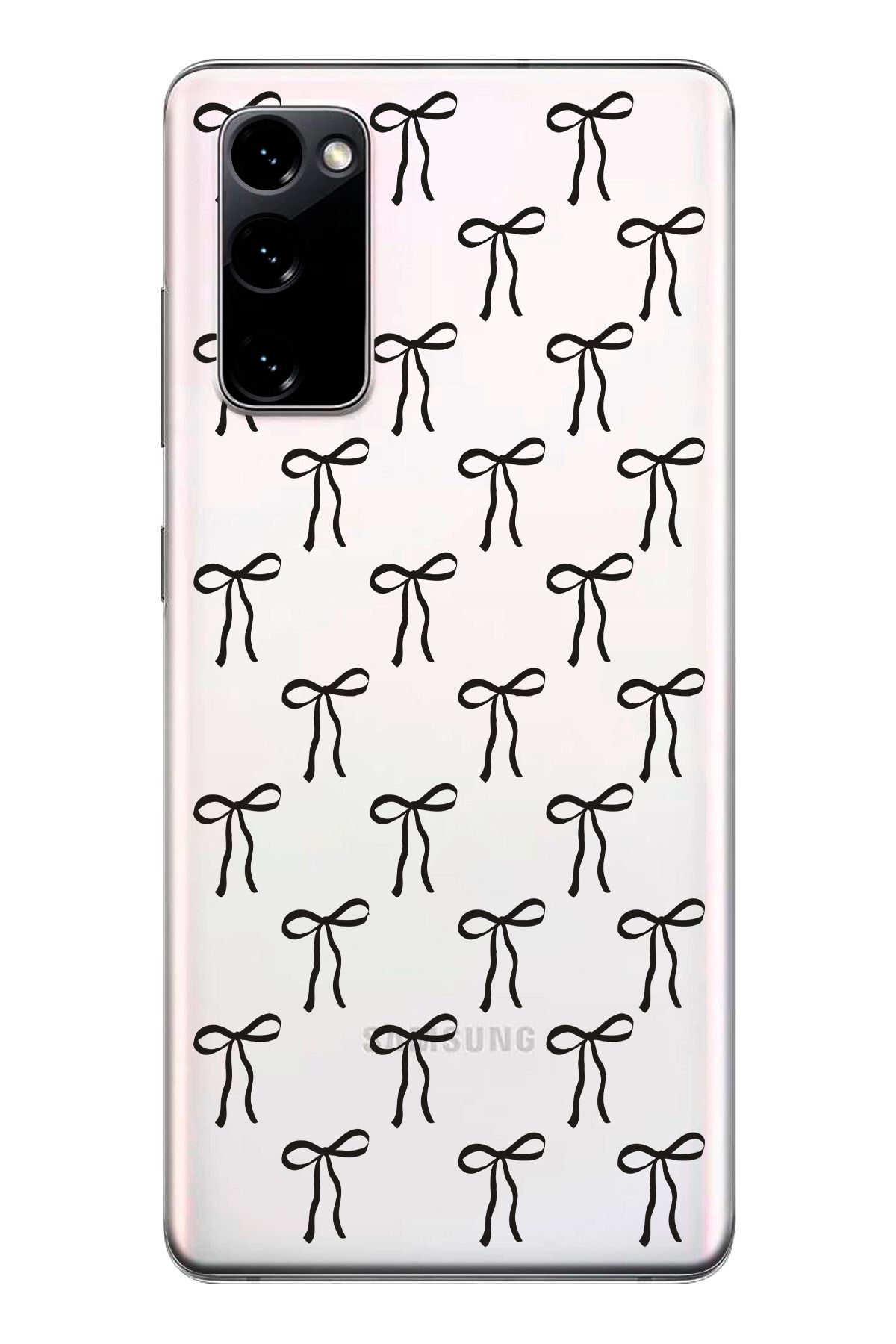 moonset Samsung Galaxy S20 FE Uyumlu Siyah Fiyonk Tasarımlı Baskılı Şeffaf Telefon Kılıfı