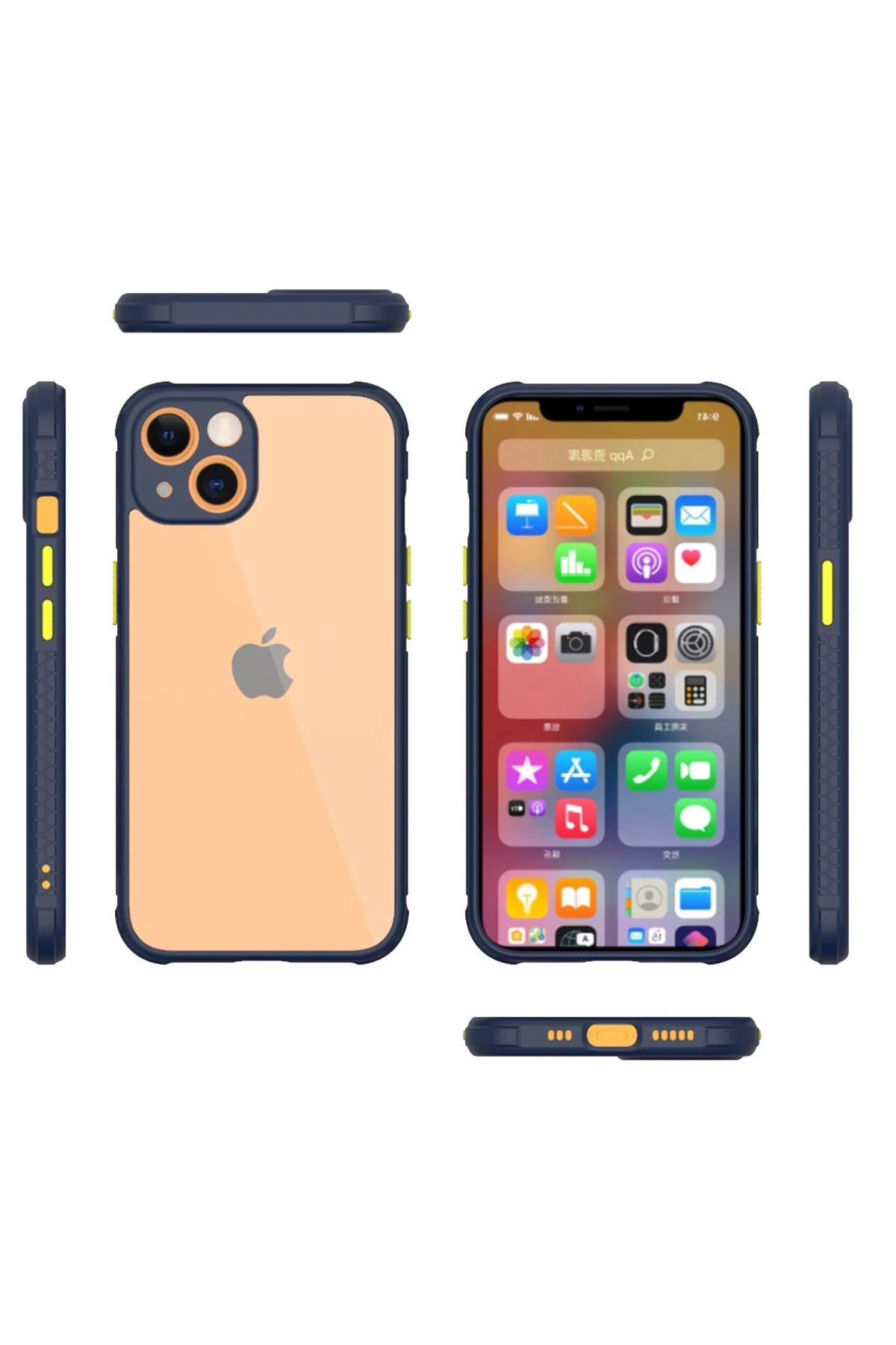 NewFace iPhone 13 Mini Kılıf Miami Şeffaf Silikon - Lacivert BSTMY
