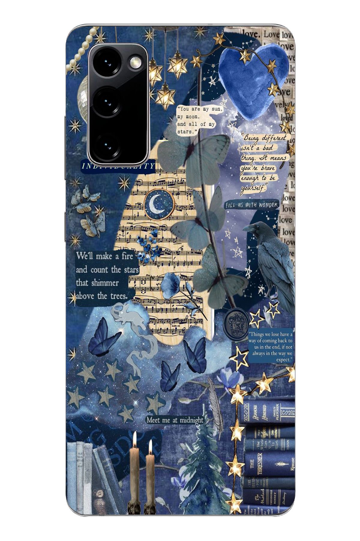 moonset Samsung Galaxy S20 FE Uyumlu Kolaj Tasarımlı Baskılı Şeffaf Telefon Kılıfı