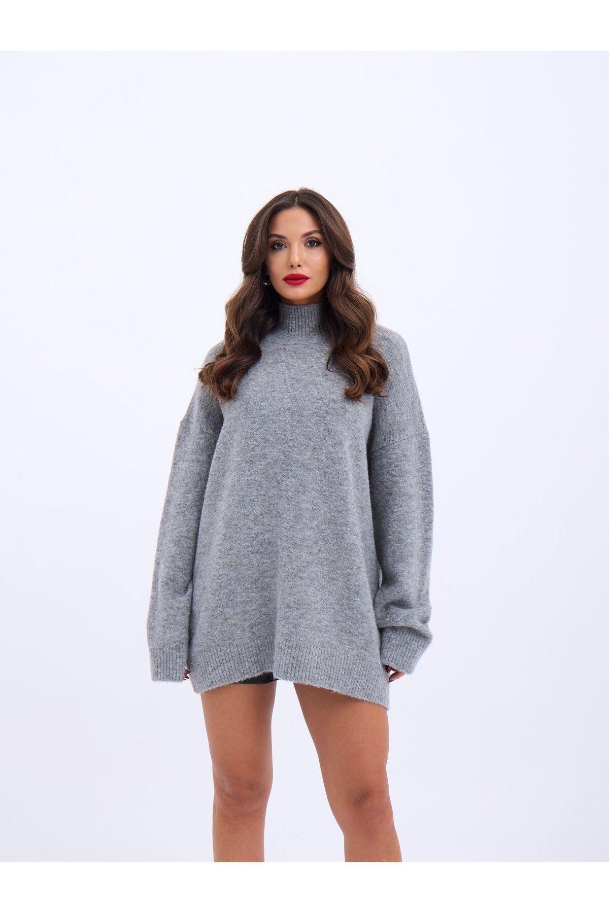 ARUZ MODA 43061 TRİKO YARIM BALIKÇI KAZAK-GRİ