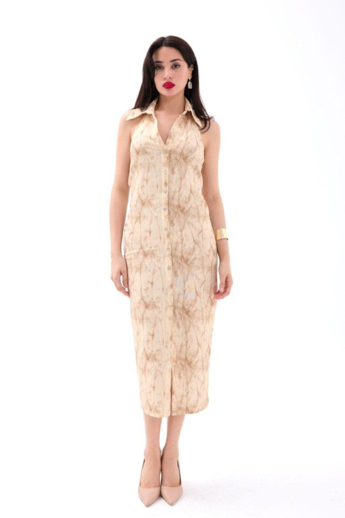 ARUZ MODA 7428 ELBİSE-BEJ