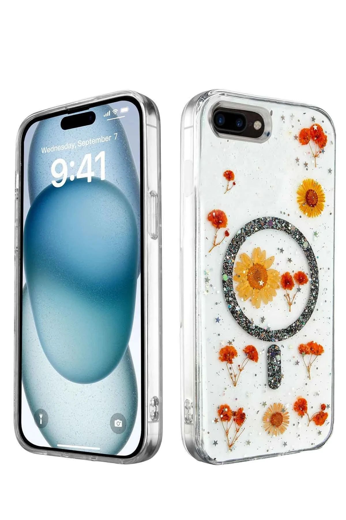 NewFace iPhone 7 Kılıf Daisy Simli Magsafe Kapak - Siyah BSTMY