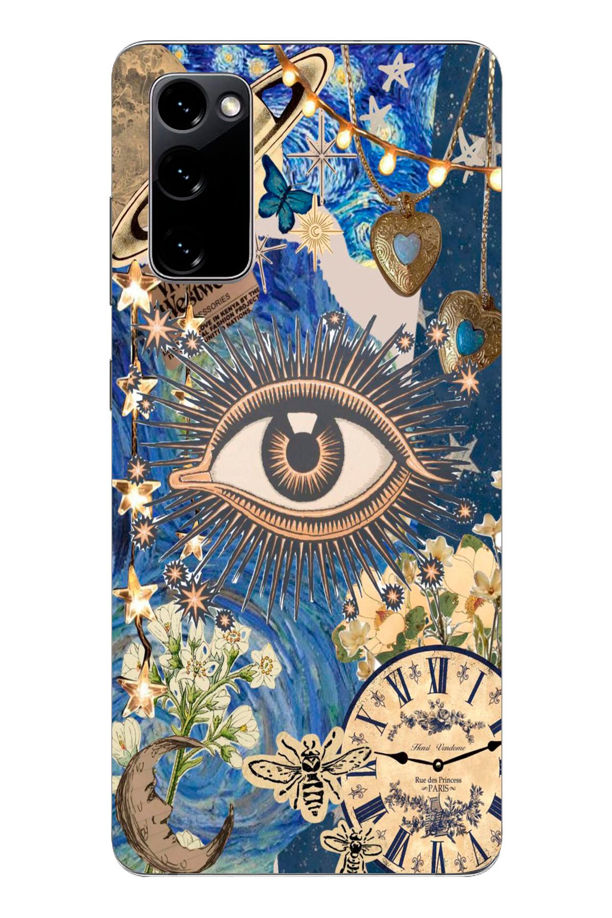 moonset Samsung Galaxy S20 FE Uyumlu Göz Tasarımlı Baskılı Şeffaf Telefon Kılıfı