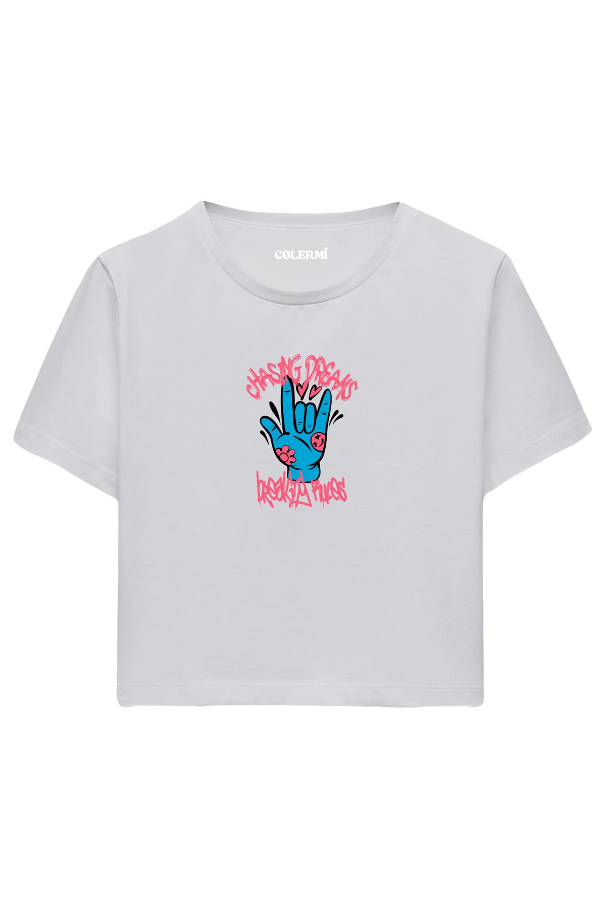 Colermi Chasing Dreams Baskılı %100 Pamuk Kadın Crop Tshirt