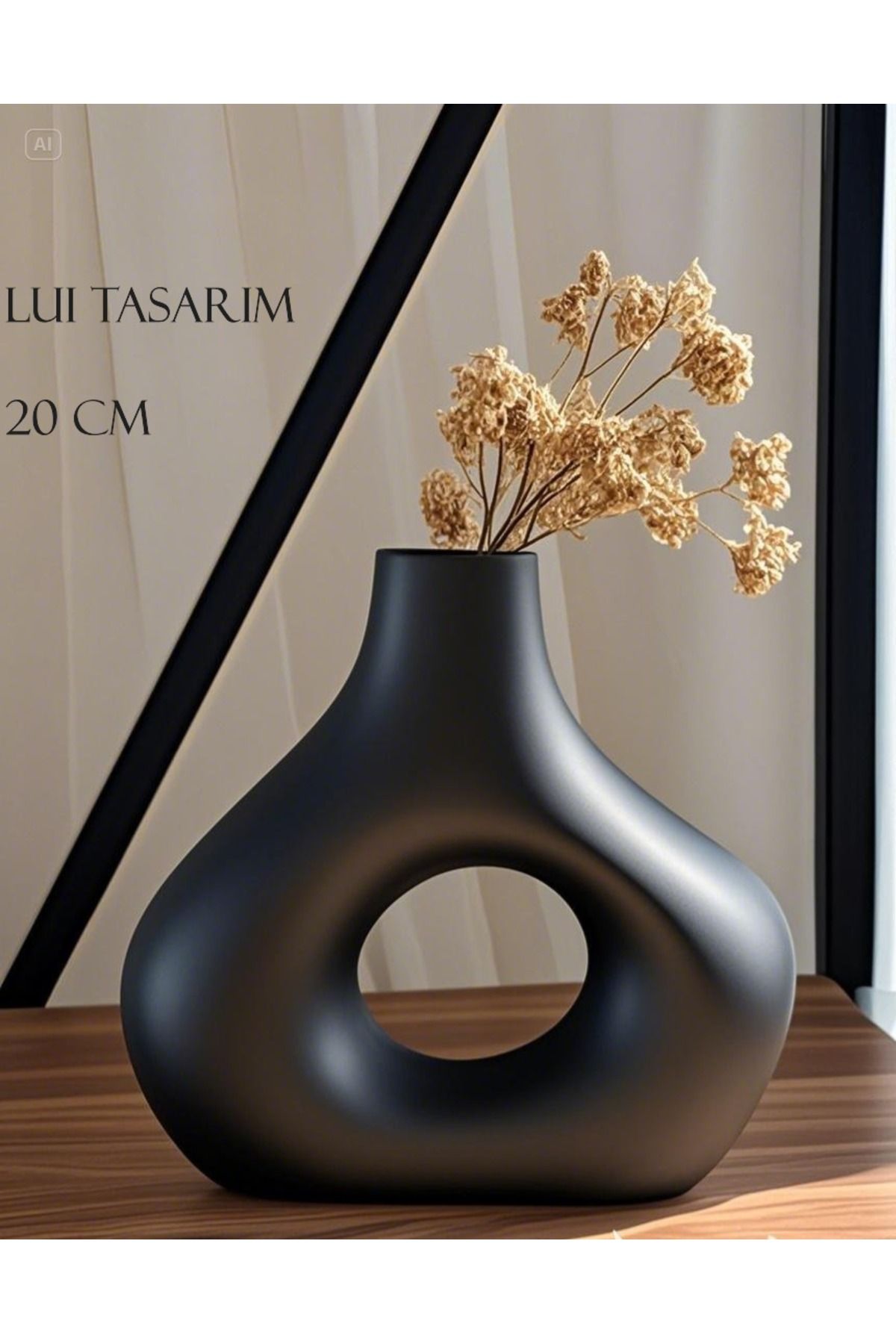 Lui Tasarım Siyah Zarif İskandinav Tarzı Sade Seramik Mat beyaz Vazo 20cm