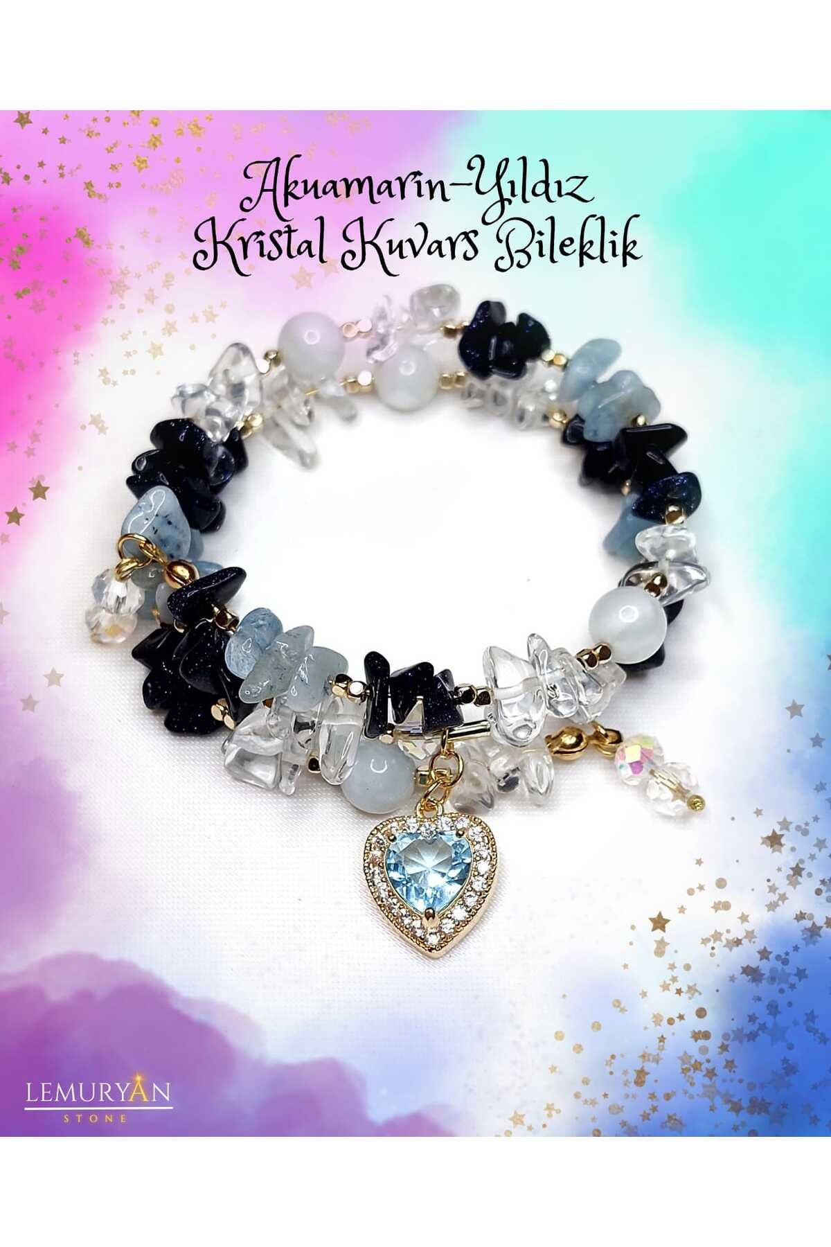 Herkimer Doğal Taş Orijinal Doğaltaş Akuamarin - Yıldız Taşı - Kristal Kuvars Helozon Bileklik