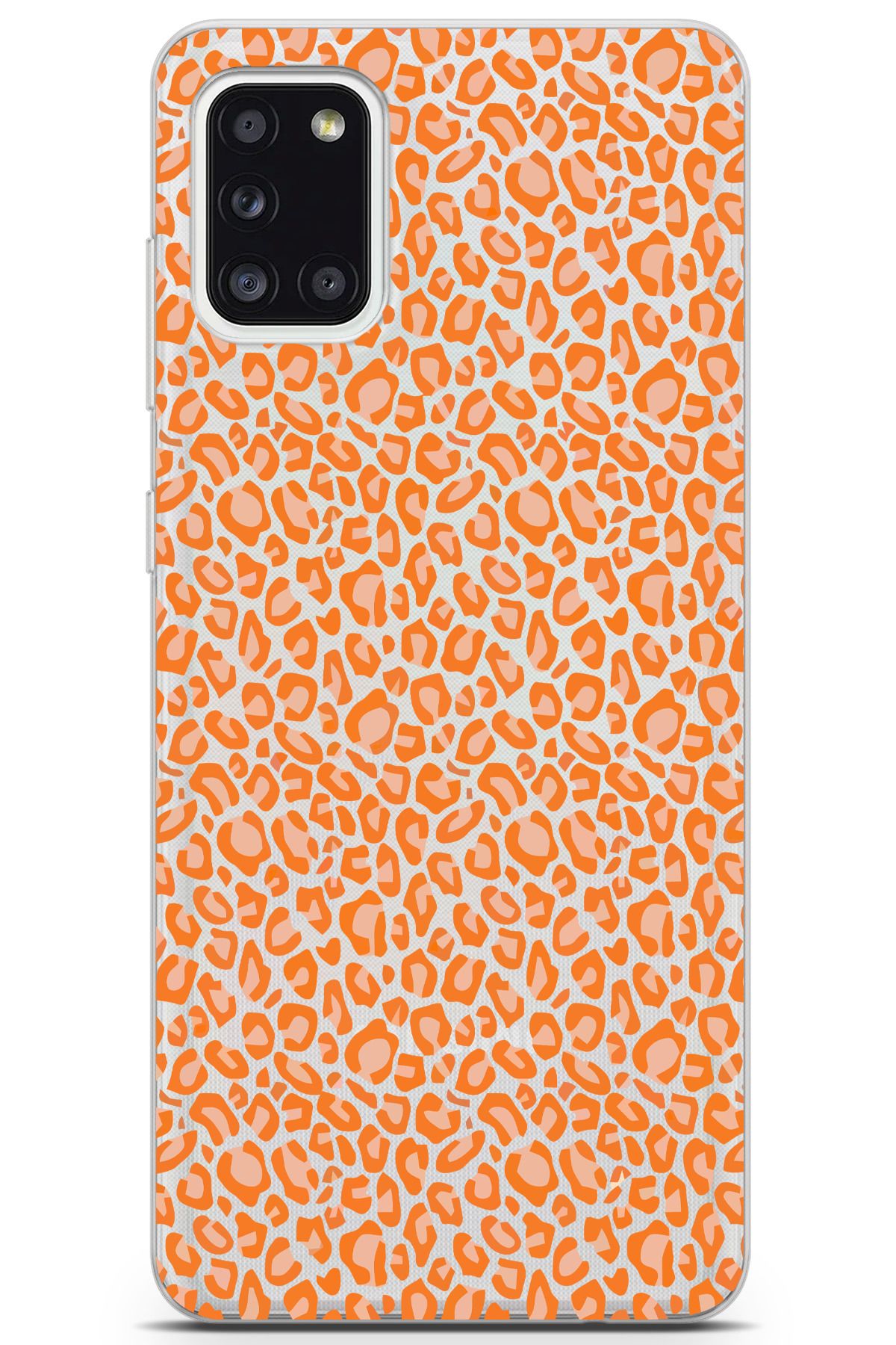 moonset Samsung Galaxy A31 Uyumlu Turuncu Leopar Tasarımlı Baskılı Şeffaf Telefon Kılıfı