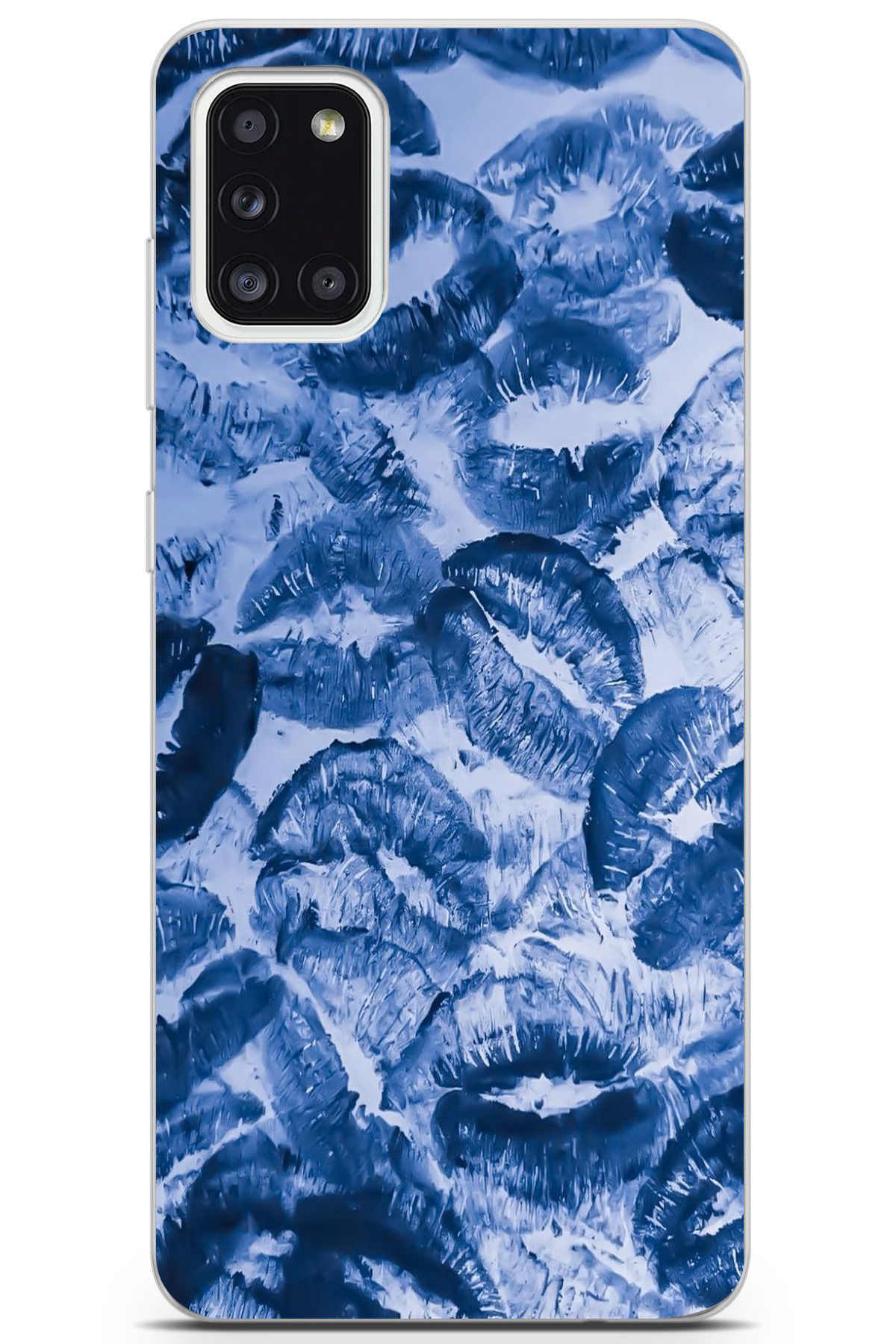moonset Samsung Galaxy A31 Uyumlu Mavi Dudaklar Tasarımlı Baskılı Şeffaf Telefon Kılıfı