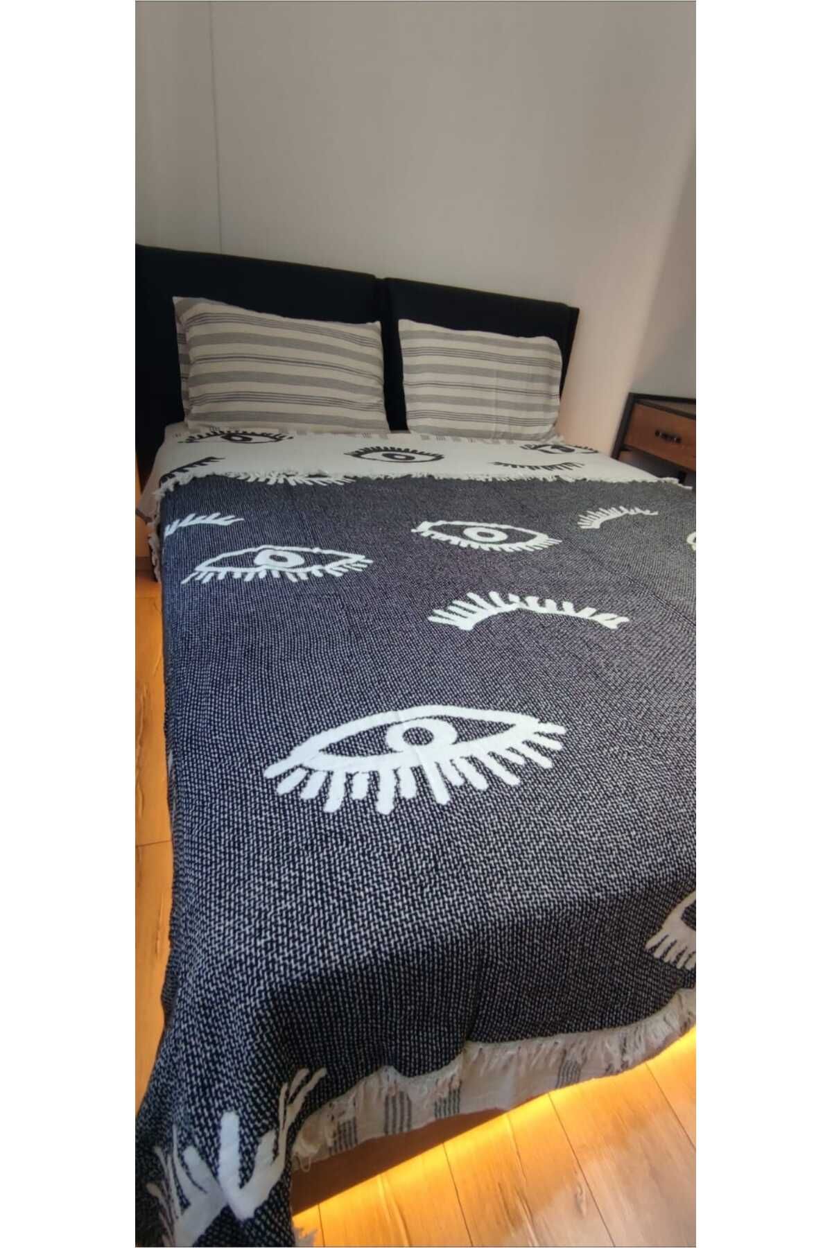 SEA COTTON %100 PAMUK İPLİĞİNDEN DOKUMA ÇİFT KİŞİLİK GÖZ DESENLİ YATAK ÖRTÜSÜ