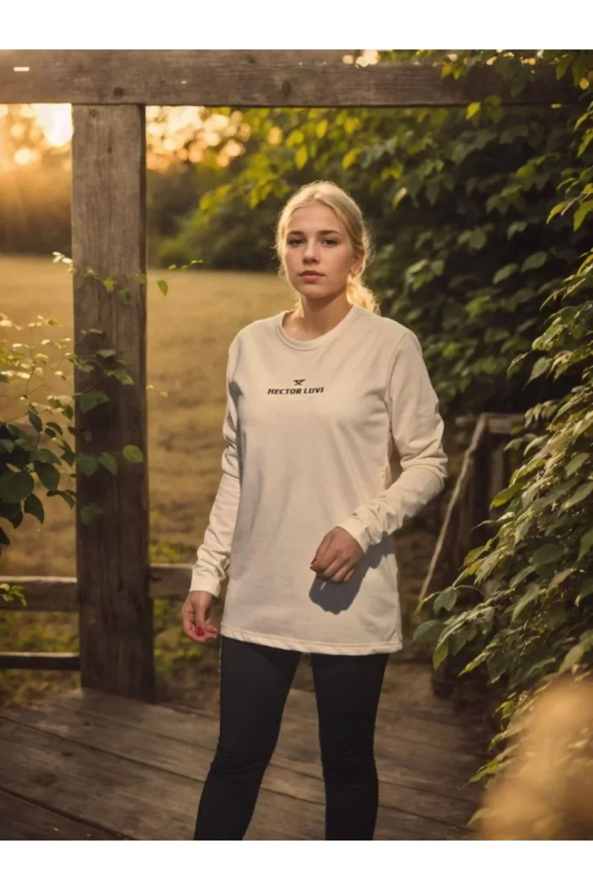 ARUZ MODA Unisex Bisiklet Yaka Uzun Kollu T-Shirt - Beyaz